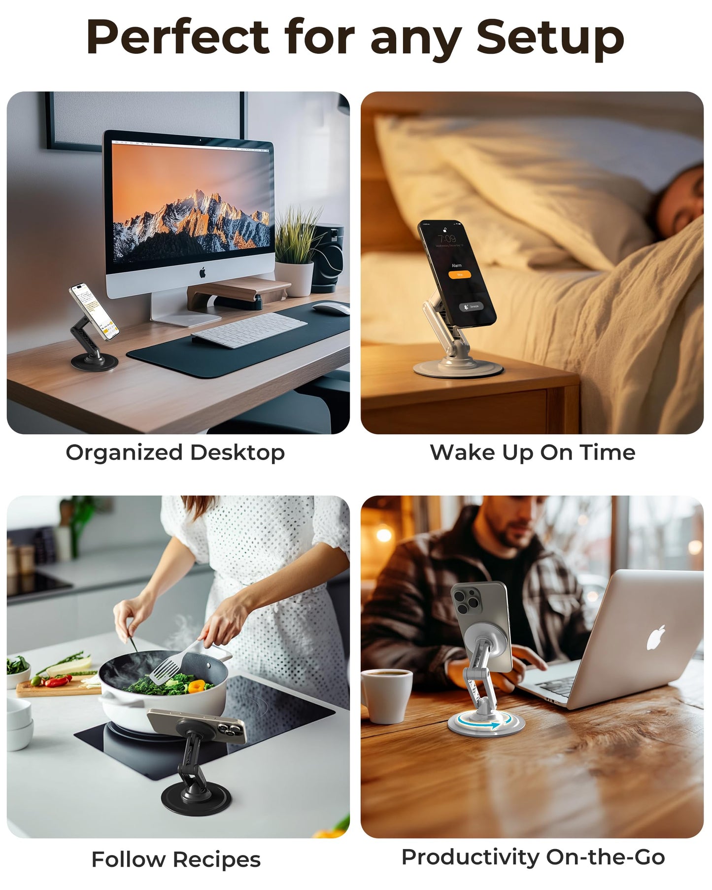 COOPER Magnetic Phone Stand for Desk, Mag360 Adjustable MagSafe Stand for iPhone 16 Pro Max, 15 14 13 12 & Plus | 360° MagSafe Phone Holder, Strong Magnetic Mag Safe, Foldable 3-Axis Leg (Black)