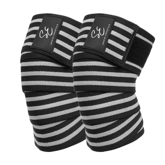 Special Essentials Knee Wraps for Weightlifting with Strap (2 Pack) - 72 Inches Flexible Support for Men & Women, for Powerlifting, Squats, Leg Press, and Cross Training