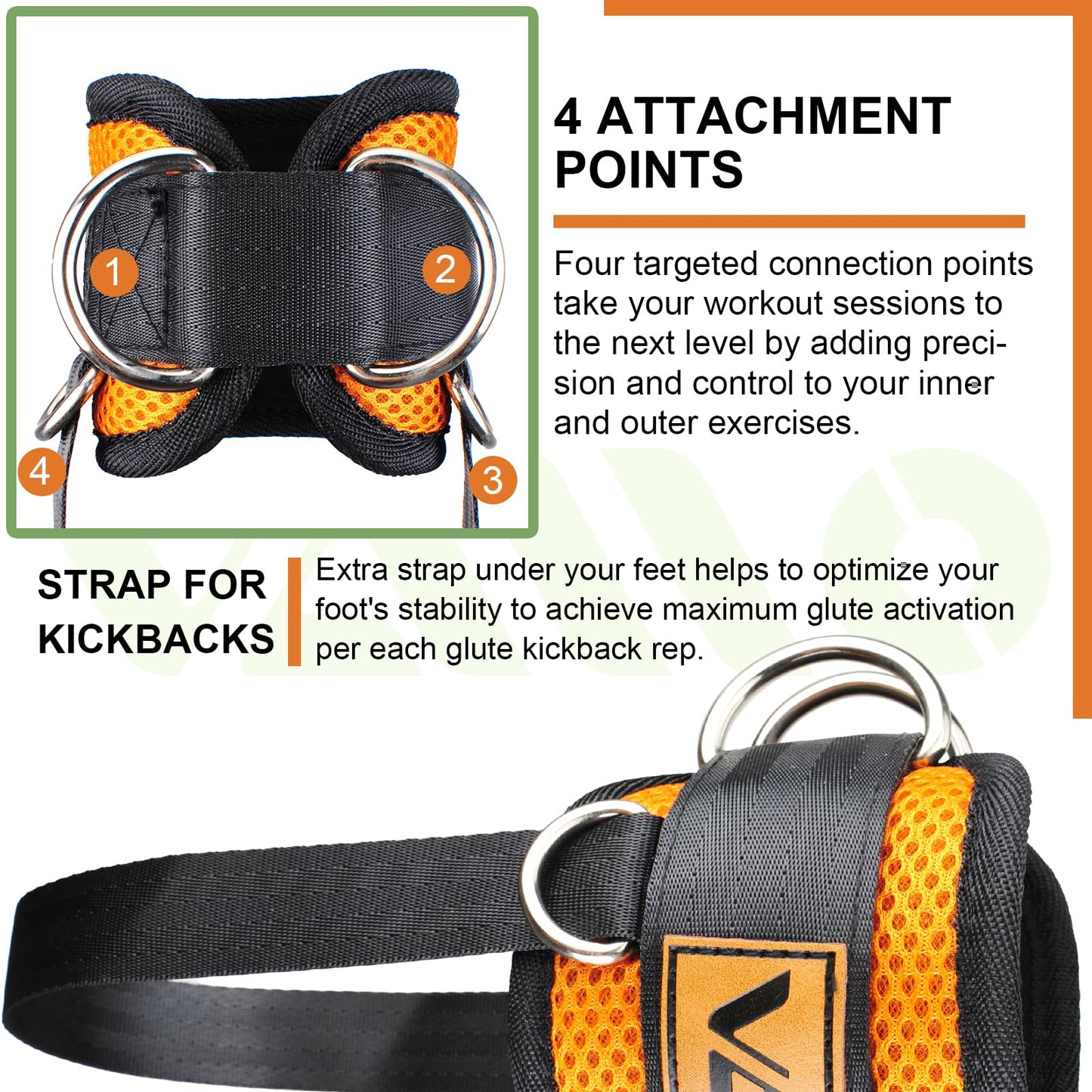VAIIO Orange Ankle Straps for Cable Machines,Adjustable Comfort fit Neoprene, Reinforce Double D-Ring - Premium Ankle Cuffs to Improve Abdominal Muscles, Lift The Butts, Tone The Legs for Men & Women