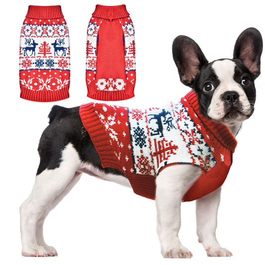 UETZLTB Dog Christmas Sweater Soft Warm Fall Winter Turtleneck Knitted Puppy Clothes Cute Reindeer Xmas Doggy Sweatshirts Vest Pet Clothing for Small Medium Large Dogs Cats Boy Girl(Red Reindeer,XXL)
