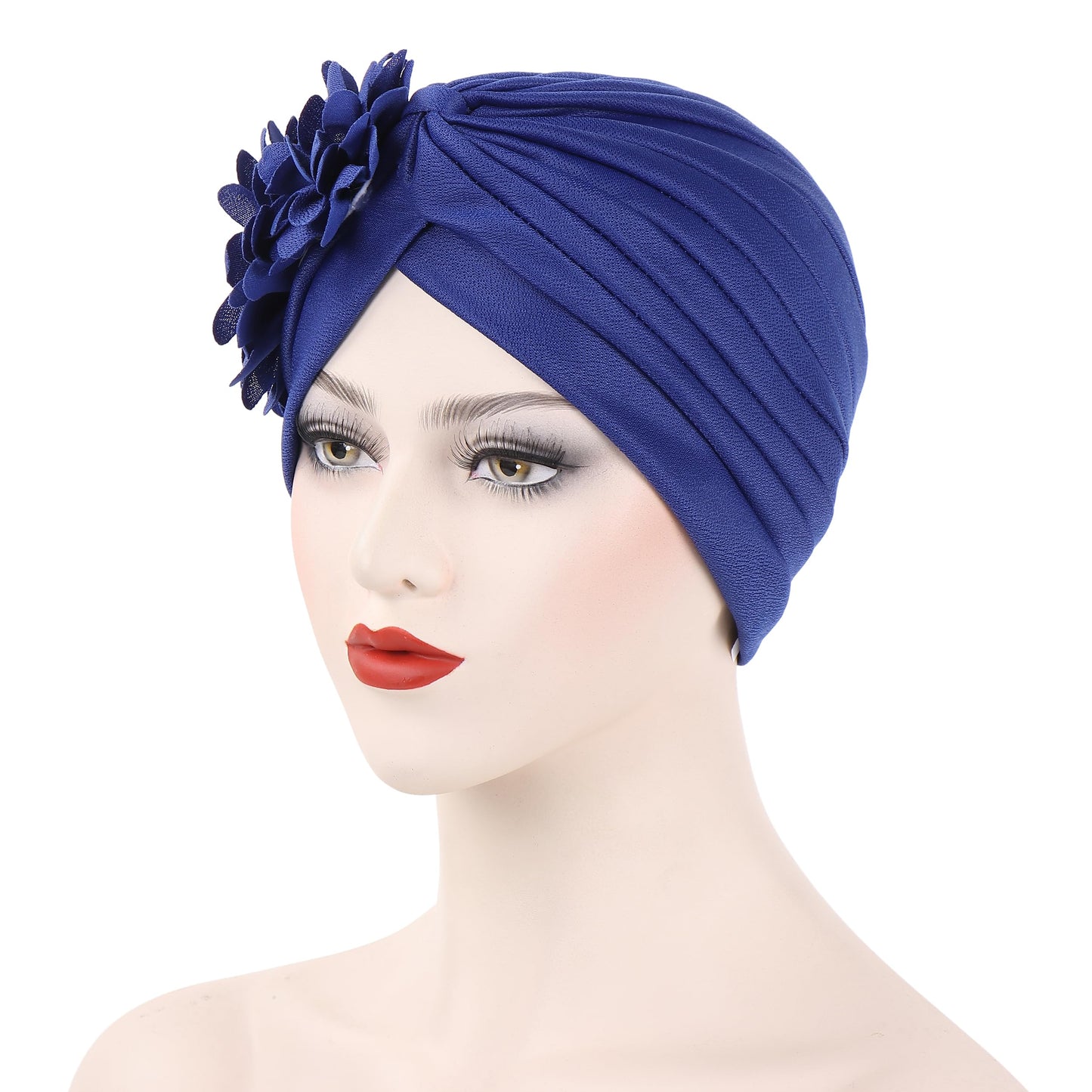 YYAOJHAO Women Flower Turban hats - Ruffle Pre tied Headwrap Caps Chemo Beanies Hijab Headscarf for Cancer Patient Hair Loss (Polyester, Blue)