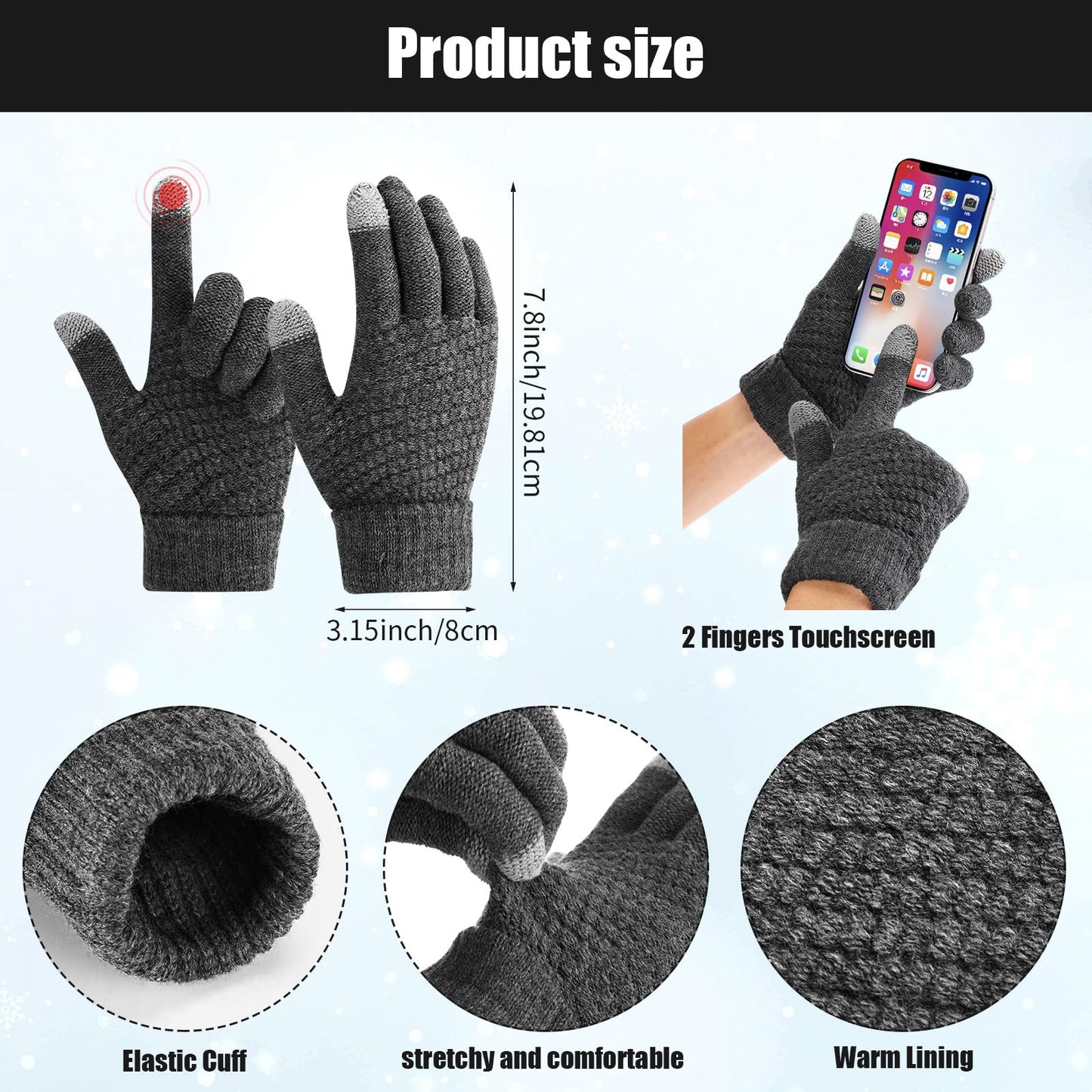 Liitrsh 6 Pcs Winter Hat Scarf Gloves Socks Facemask Ear Warmer Set Knit Beanie Hat with Pom Neck Warmer Warm Socks Facemask(Dark Gray)