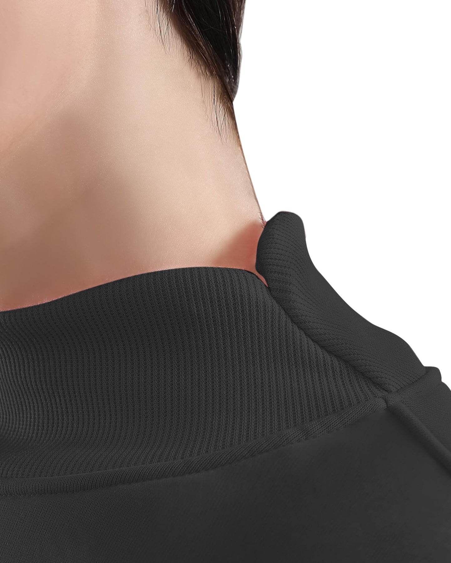 Jomiolo Long Sleeve Cute Hoodies Winter Clothes For Women Tops Womens Oversized Crew Neck Sweatshirt Turtleneck Pullover-Black-L