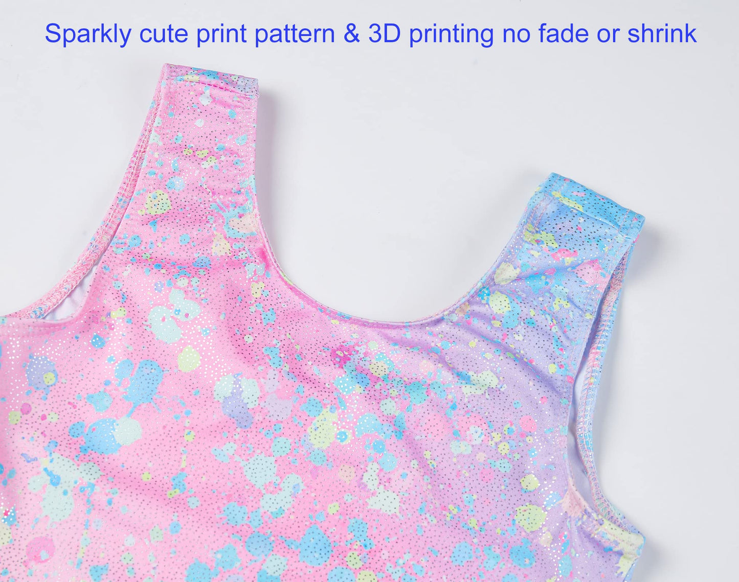 Domusgo Girls Gymnastics Leotards Size 8-9 Years Old Shiny Colorful Graffiti Dot Sleeveless Biketard with Shorts