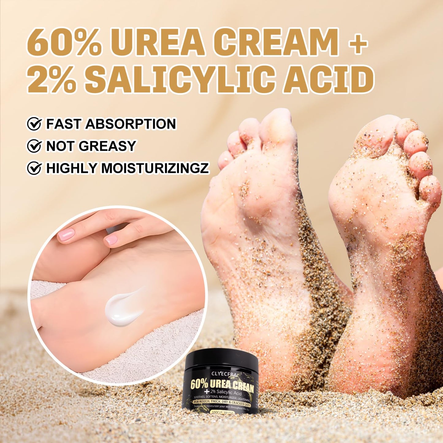 60% Urea Cream with 2% Salicylic Acid, Urea Cream 60 Percent For Feet Maximum Strength, Urea Lotion For Feet and Hand for Rough, Dry, Thick & Cracked Skin, Deep Moisturizing and Callus Removing-150g