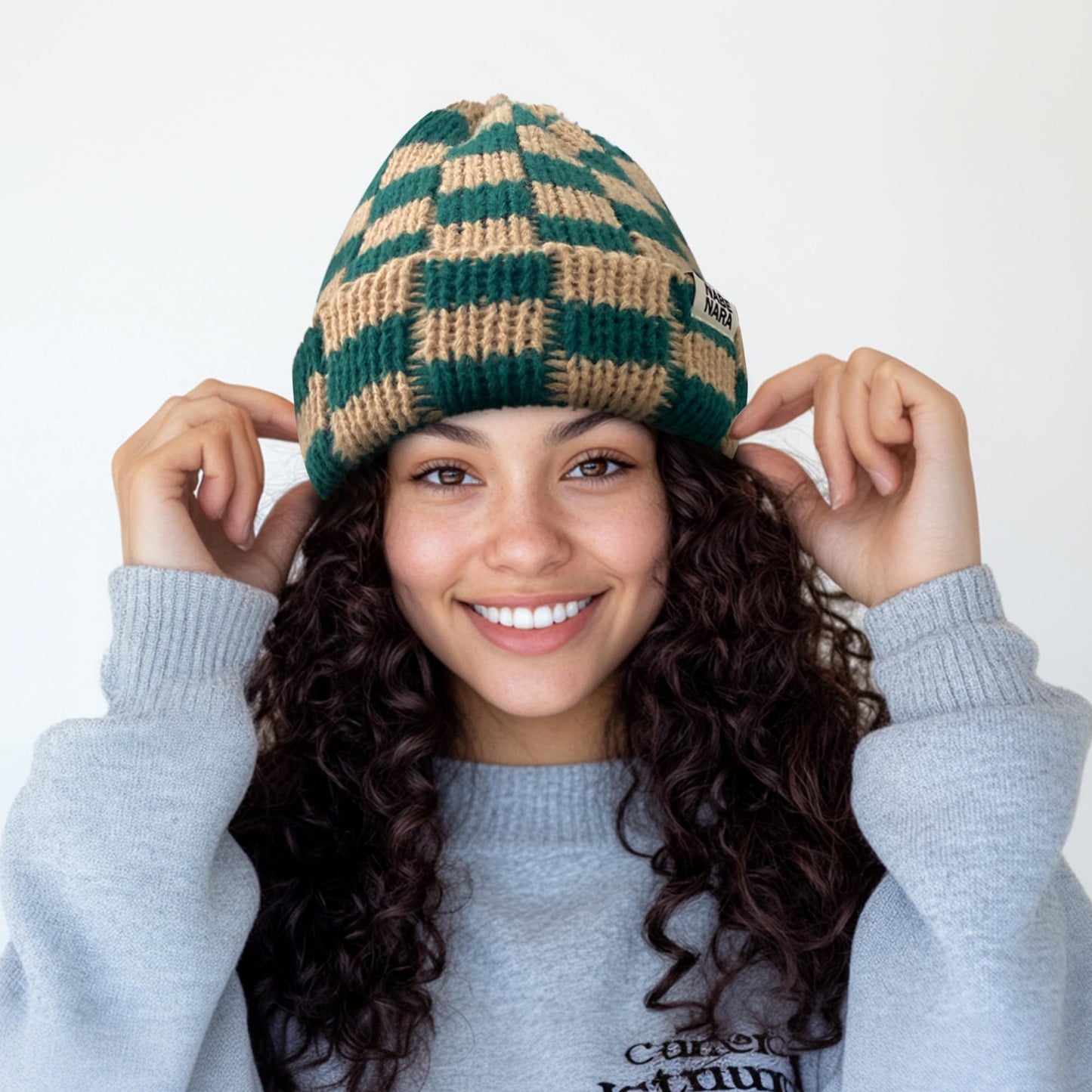 Clakllie Winter Stocking Beanie Hat Foldable Knitted Hats Roll-up Edge Skullcap Stretchy Watch Skating Hat,Khaki/Green
