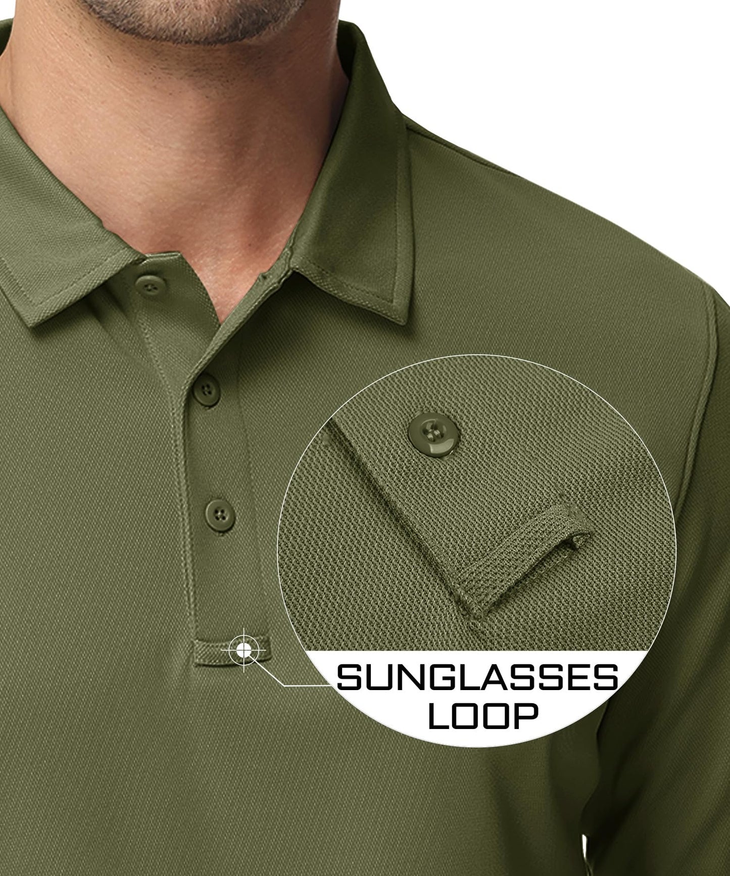 Work Shirts for Men Long Sleeve 3 Buttons Fishing Shirt Pique Polo Shirt Tactical Polo Quick Dry Shirt Men Casual Shirt Army Green