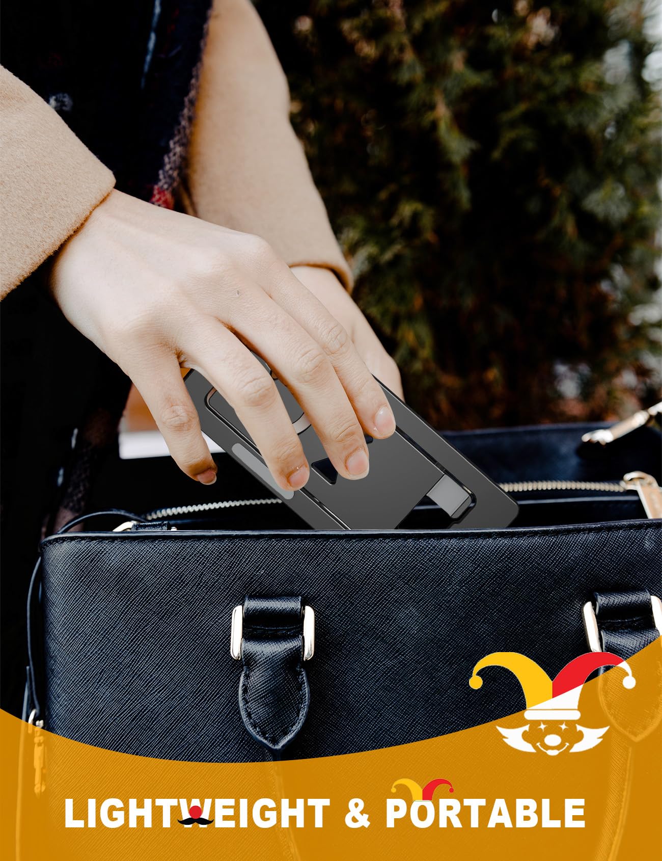 Aoviho Ultra - Thin Portable Phone Stand: Foldable & Space - Saving, Fits 3.7-7 inch Devices, Black