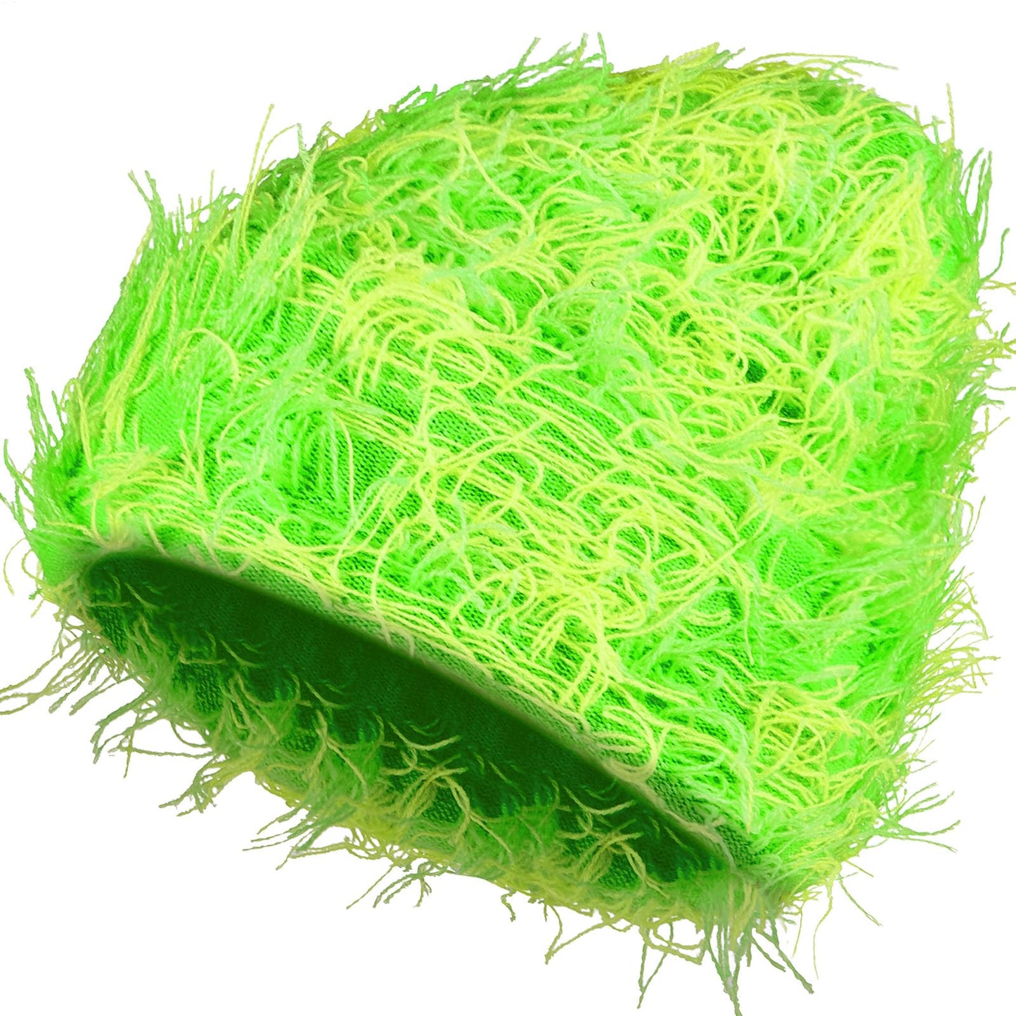 Chuarry Distressed Knitted Beanie Fuzzy Winter Hats Thick Warm Beanies Y2k Beanie Snow Knit Cap Skull for Women Men(Yellow and Green,Regular Style)