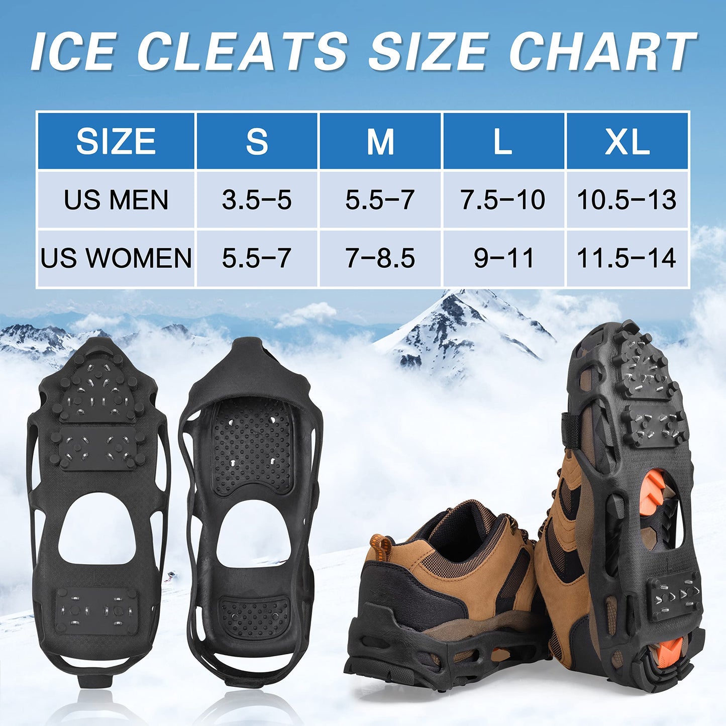 Ice Cleats Snow Traction Cleats,Crampons Ice Cleats for Shoes and Boots Men Women,Non Slip Ice Shoes Grippers Walk Traction Cleats 28 Studs for Snow Ice Hiking Walking Fishing