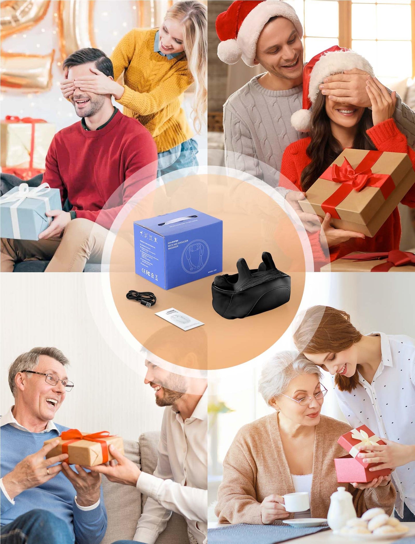 MASGRE Shiatsu Back and Neck Massager, Cordless Shoulder Massager with Heat, Electric Deep Tissue 3D Kneading Massage Pillow for Shoulder, Leg, Body Muscle Pain Relief, Gifts for Men Women