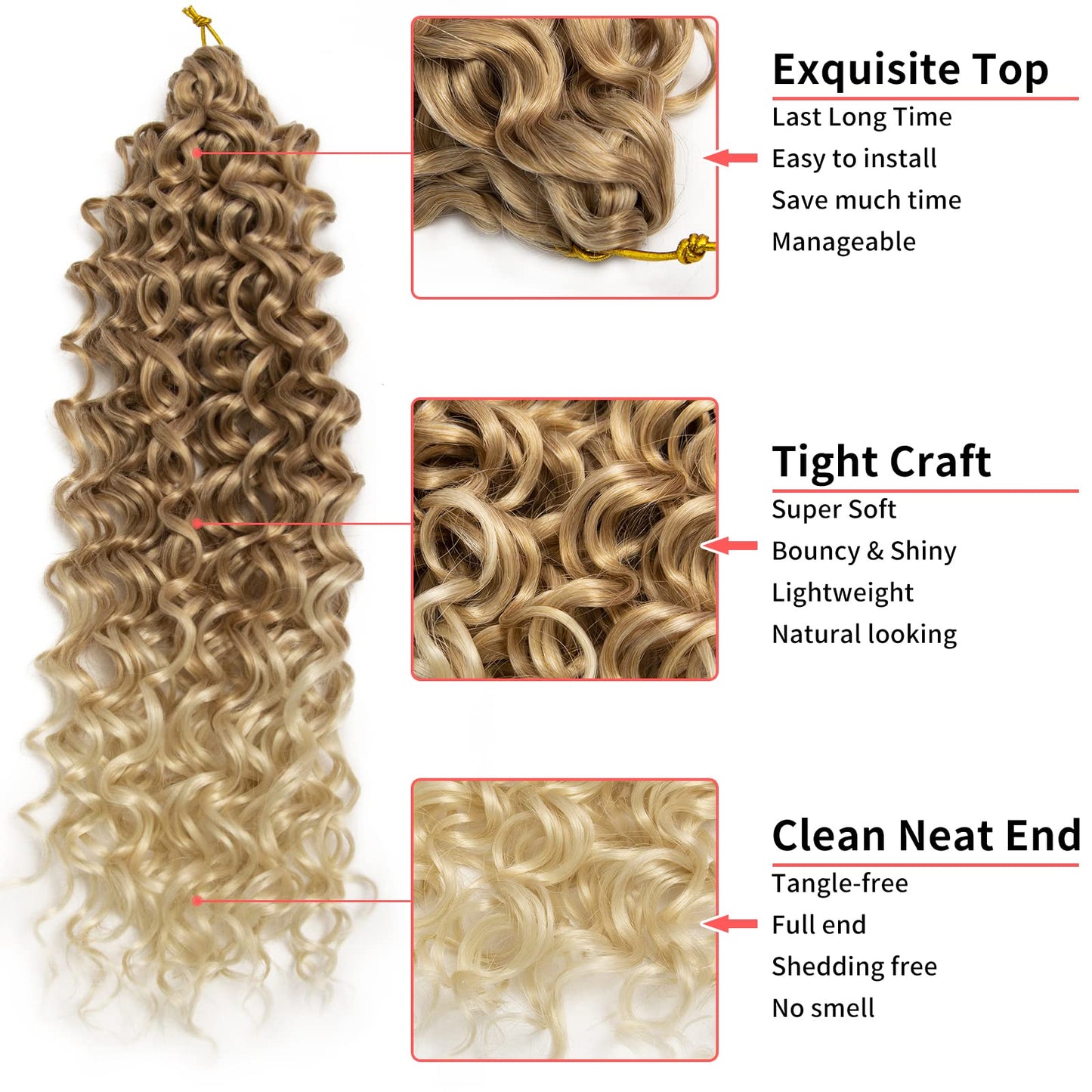 QRHSUKA Curly Crochet Hair GoGo Curl Crochet Hair for Women Ocean Wave Crochet Hair Synthetic Bohemian Crochet Braid Water Wave Crochet hair Extensions (12 inch(Pack of 6), T27/613)