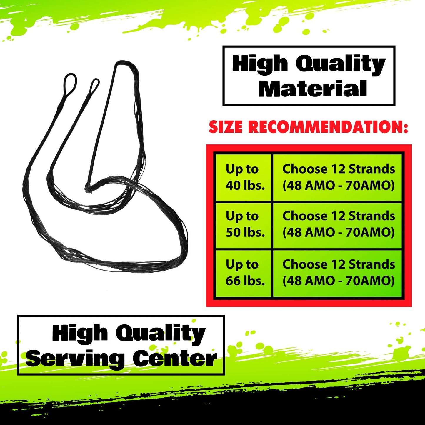 KESHES Dacron Bow String Replacement for Archery Recurve Traditional & Longbow Bows Bowstring - Sizes 12, 14, 16 Strands - Length Sizes 44-70 Inches, 2 Brass Nocks Included