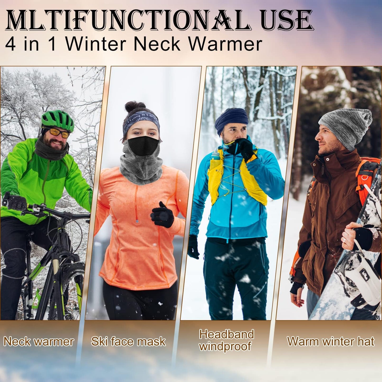 COOLOO Neck Warmer, 2 Pack Winter Neck Gaiter for Men Women Scarf Face Cover Skiing Sports