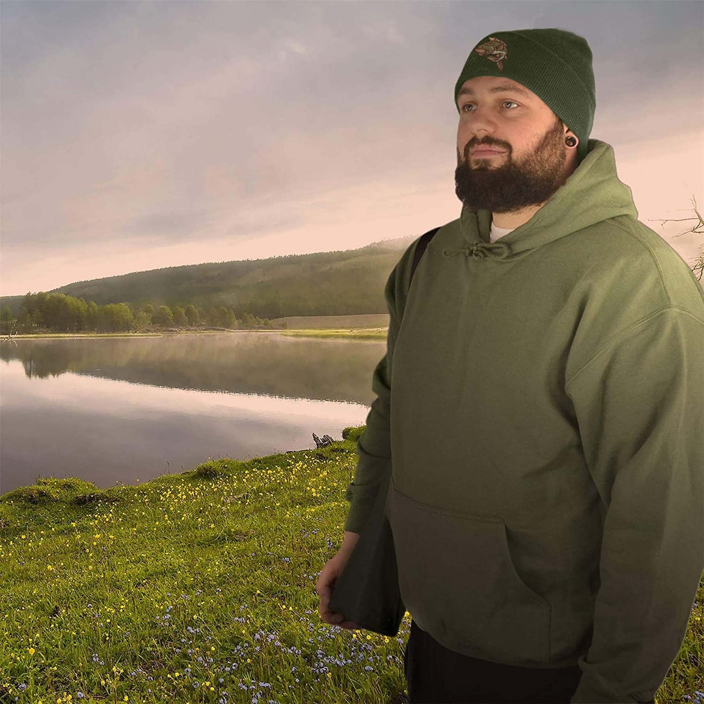 Bang Tidy Clothing Fishing Hat - Carp Fisherman Beanie Hats for Men Embroidered Gifts - Olive