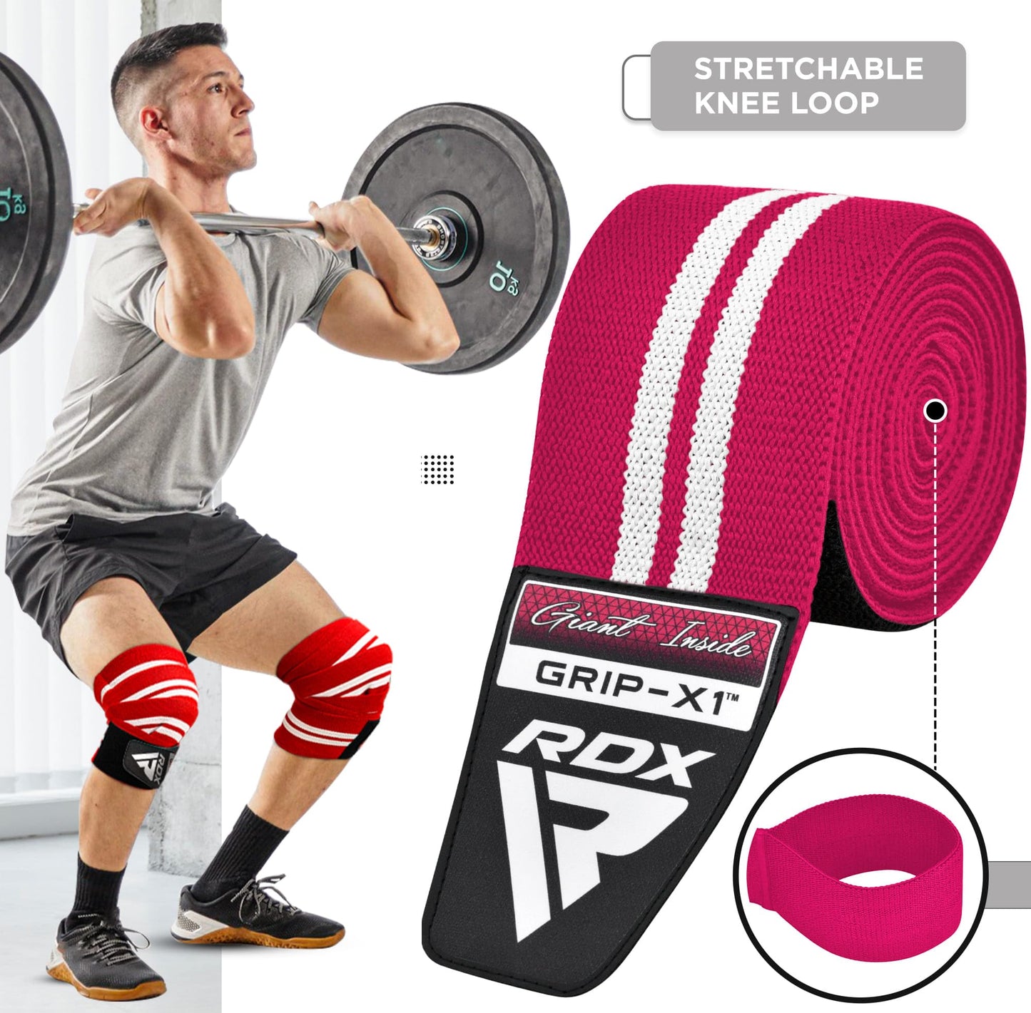 RDX Knee Wraps Pair Weightlifting, 78” Elasticated Straps for Gym Workout Fitness Squats Powerlifting Leg Press Bodybuilding