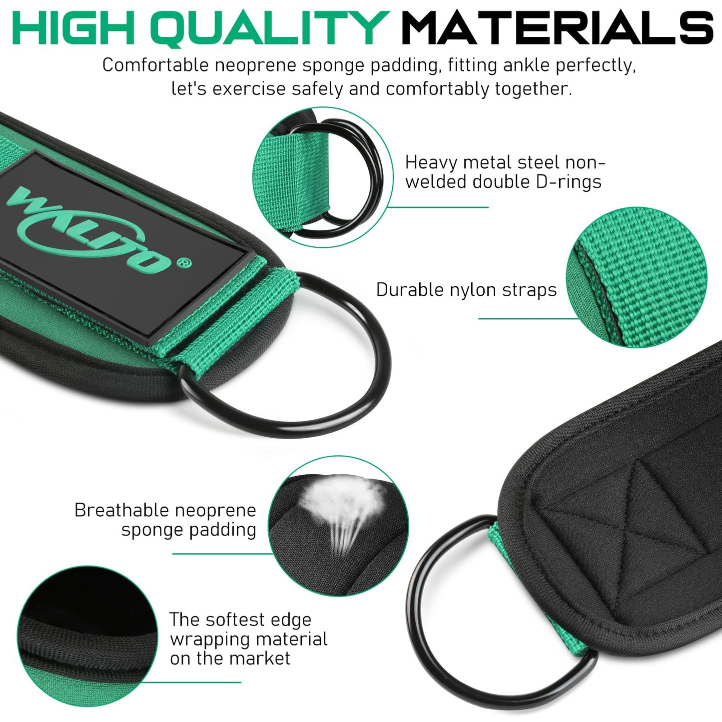 WALITO Gym Ankle Straps for Working Out - Glute Ankle Cuff Kickback Strap, Gym Cable Machine Accessories for Women Glute Leg Extensions, Hip Abductors & Lower Body Exercises Equipment