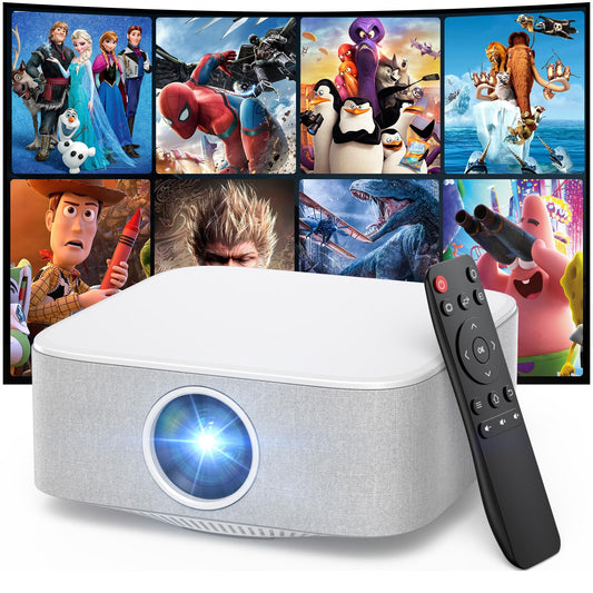 Portable Mini Projector with Electric Focus, NICPOW Full HD 1080P Projector, Bluetooth Movie Projector with Auto Keystone, Two-Way Bluetooth, Ideal for Indoor Outdoor Use, White