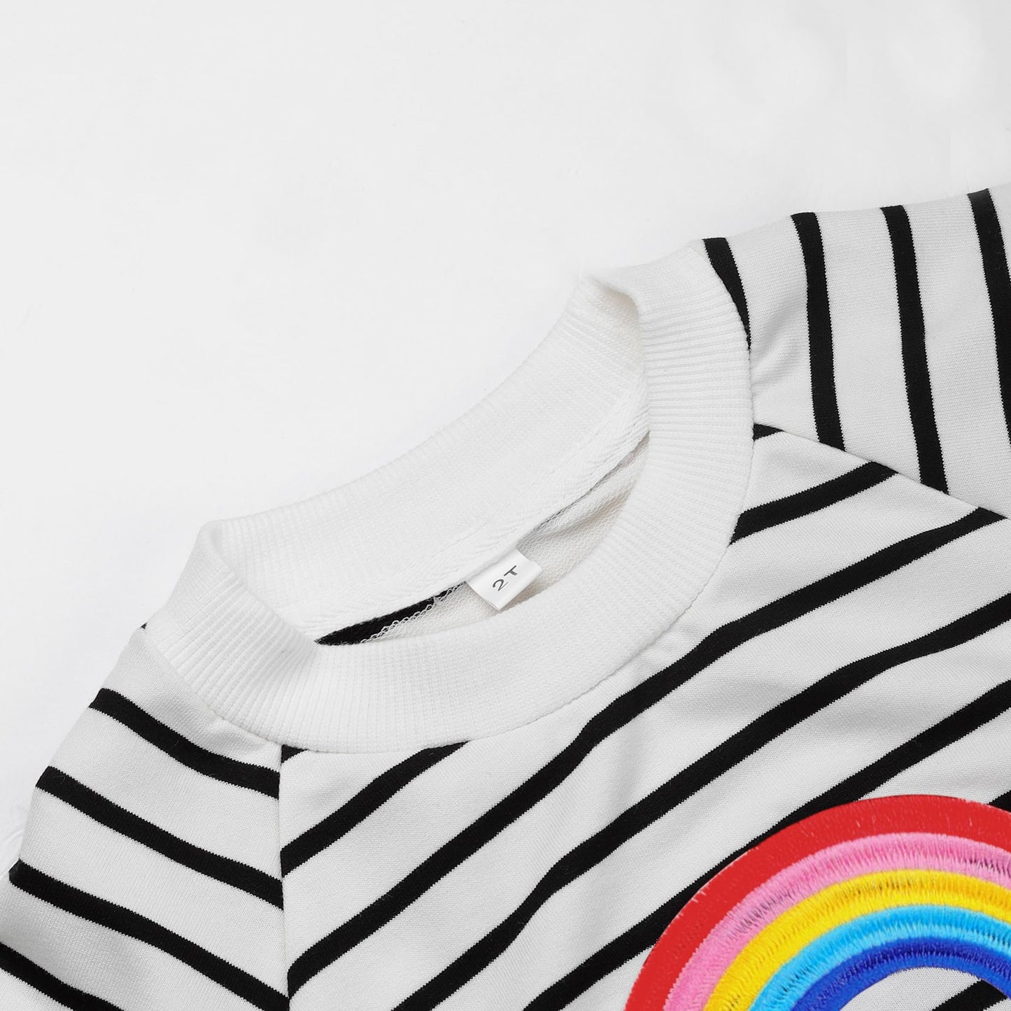 NUBEEHOHO Toddler Girls Sweatshirt Rainbow Stripe Long Sleeve Shirt Baby Cotton Crewneck Pullover Sweater Kids Fall Winter Clothes White 5T/8391