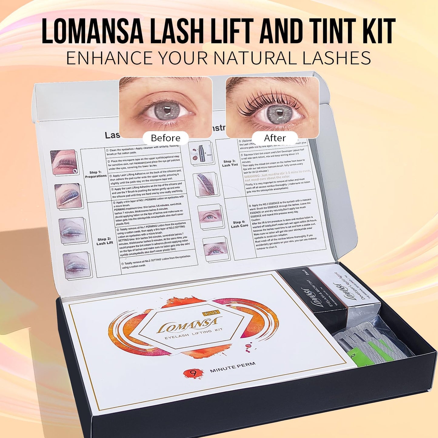 Lomansa Lash Lift and Color Kit, Lash Color Kit, Eyelash Lift Kit, Quick Lifting & Voluminous Coloring with Complete Tools for Beginner Salon