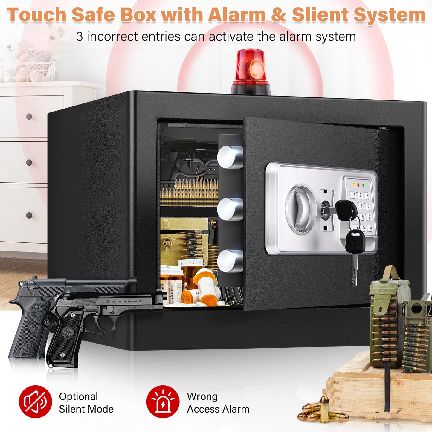 1.2 Cubic Personal Home Safe Box Fireproof Waterproof with Fireproof Bag, Fireproof Safes for Home with Removable Shelf, Fireproof and Waterproof Safe for Money Firearm Medicine Jewelry Document