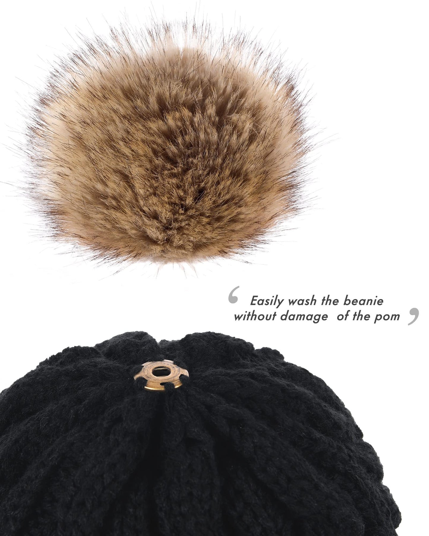 Camptrace Winter Hats for Women Chunky Knit Beanie Hat Trendy Cute Warm Skull Ski Cap Pom Pom Beanie Dark Beige