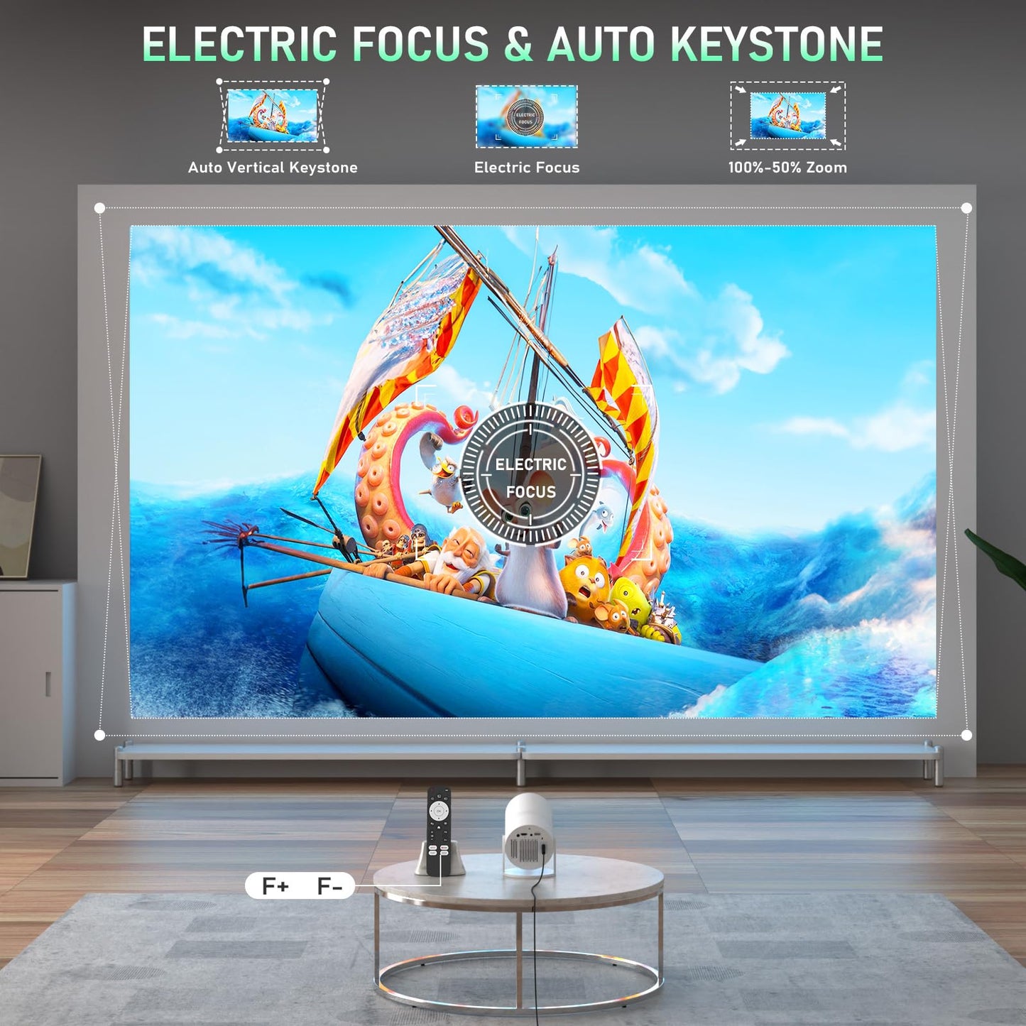 [Netflix Officially & Electric Focus] Projector with WiFi and Bluetooth, XuanPad Full HD 1080P Portable Projector, 210° Rotatable Stand, Auto Keystone, Dust Removal and Heat Dissipation Design