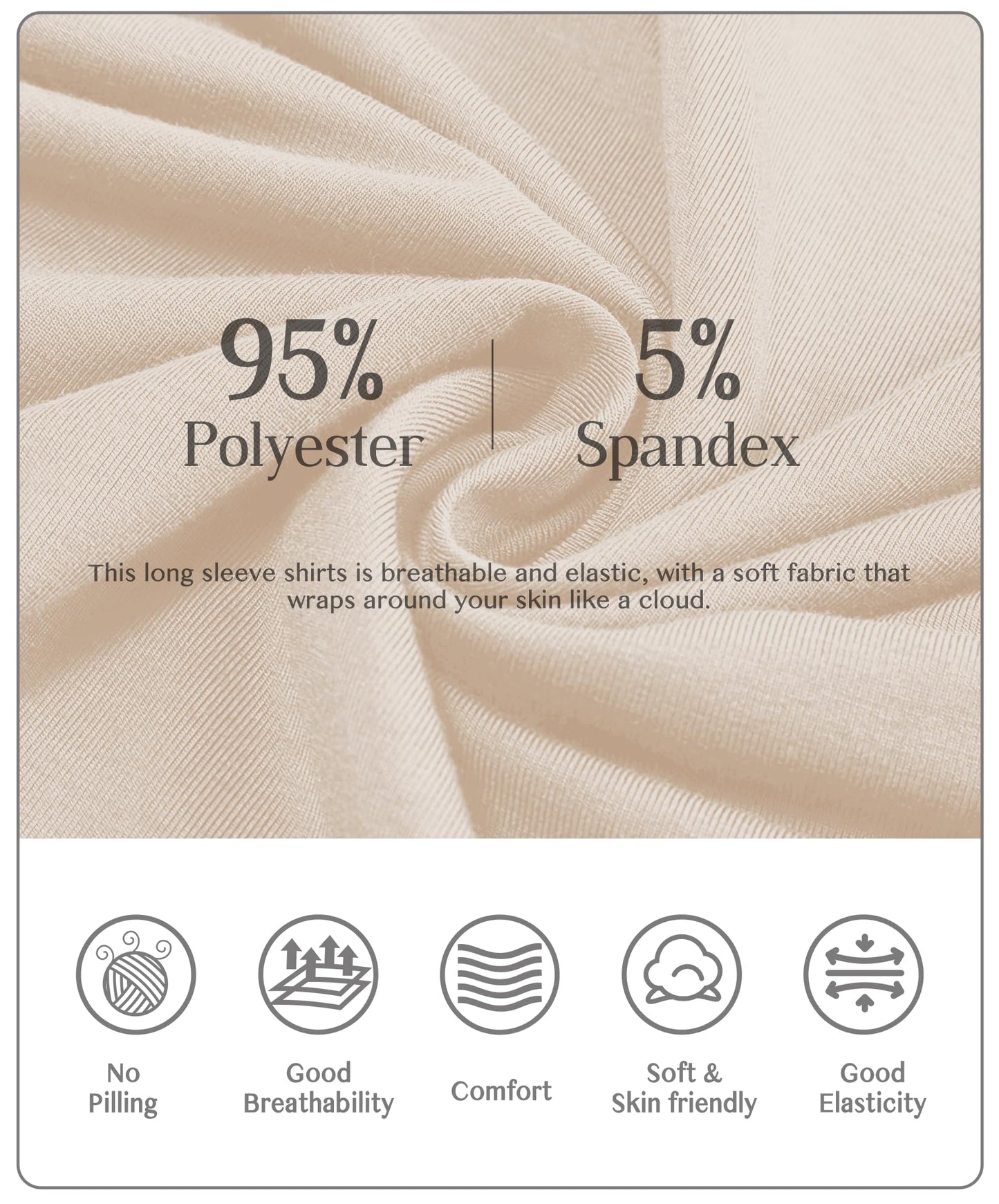 Womens Long Sleeve Turtleneck T-Shirts Mock Neck Underwear Fall Winter Fashion Base Layer Casual Lightweight Soft Tops Beige