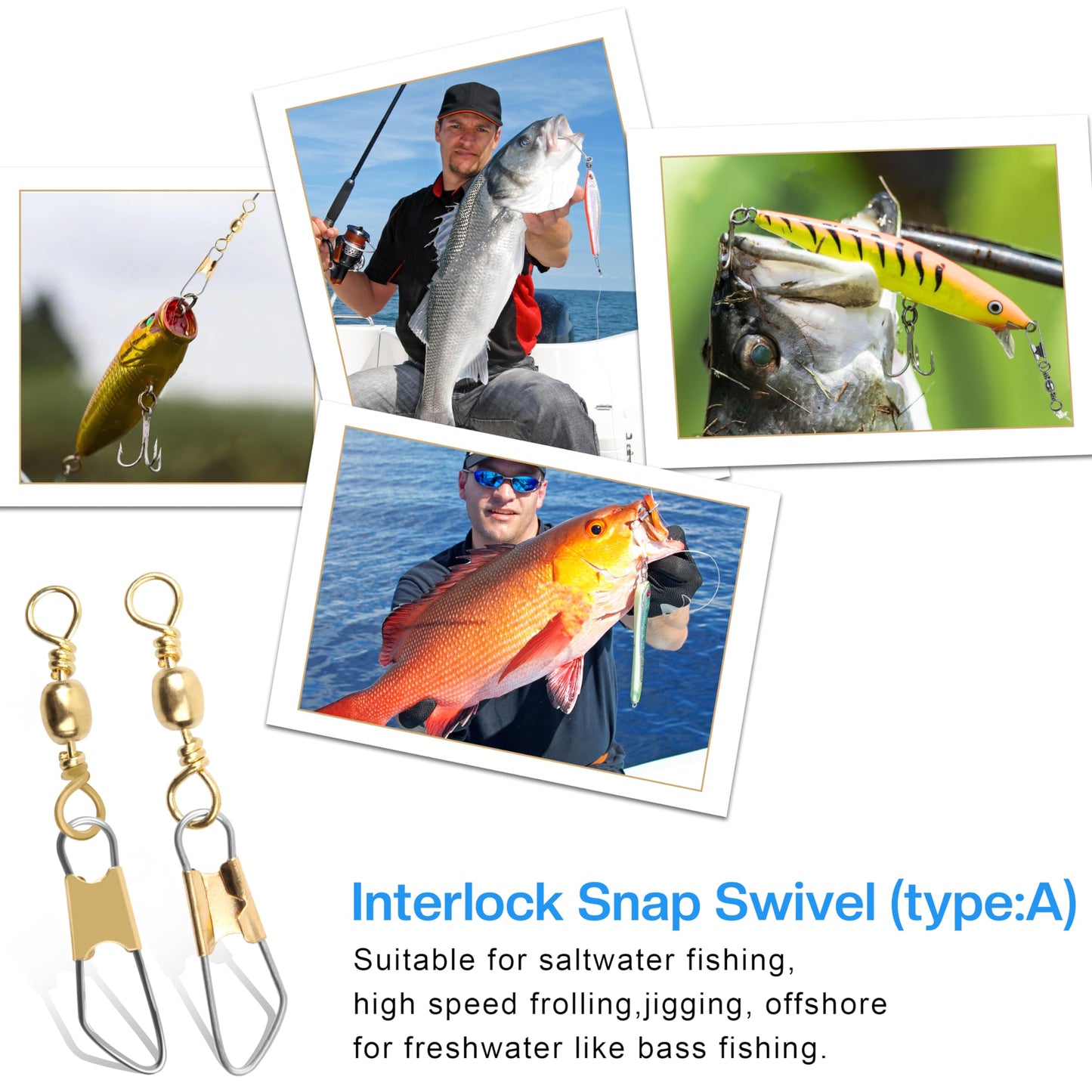 AGOOL Fishing Swivels Snaps, 60/120pcs Fishing Barrel Swivels with Nice Snaps Swivels Fishing Tackle Solid Rings Fishing Connector Snap Swivels Fishing Accessories Fishing Tackle
