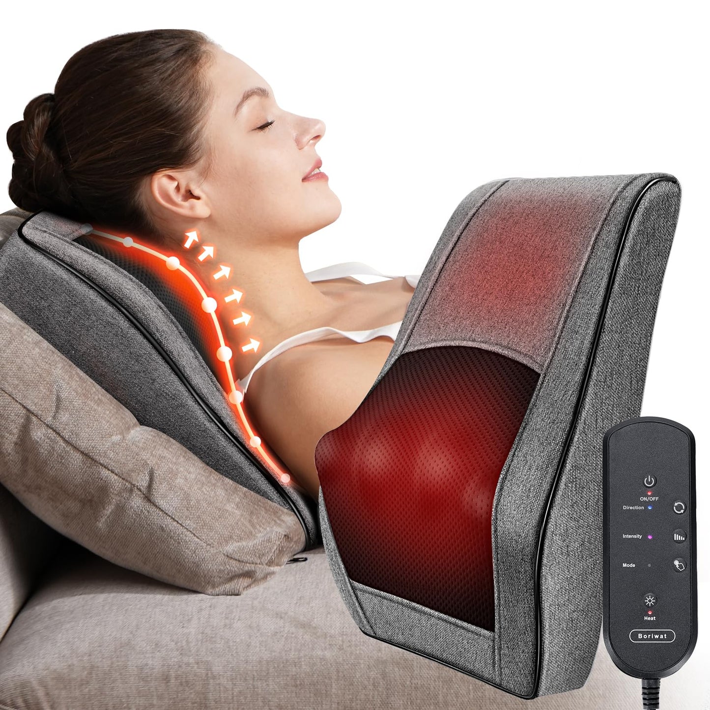 Boriwat Back Massager with Heat, Neck Massager for Pain Relief Deep Tissue, 3D Kneading Massage Pillow for Back, Neck, Shoulder, Legs, Gifts for Women Men Mom Dad