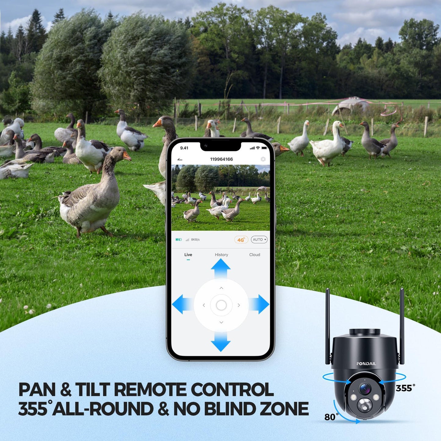 4G LTE Cellular Solar Security Camera Wireless Outdoor, No WiFi Solar Powered Camera, 360° Live View, 2K Color Night Vision, PIR Detection, 2-Way Audio, Motion Alert, Built in SIM Card, Easier to use