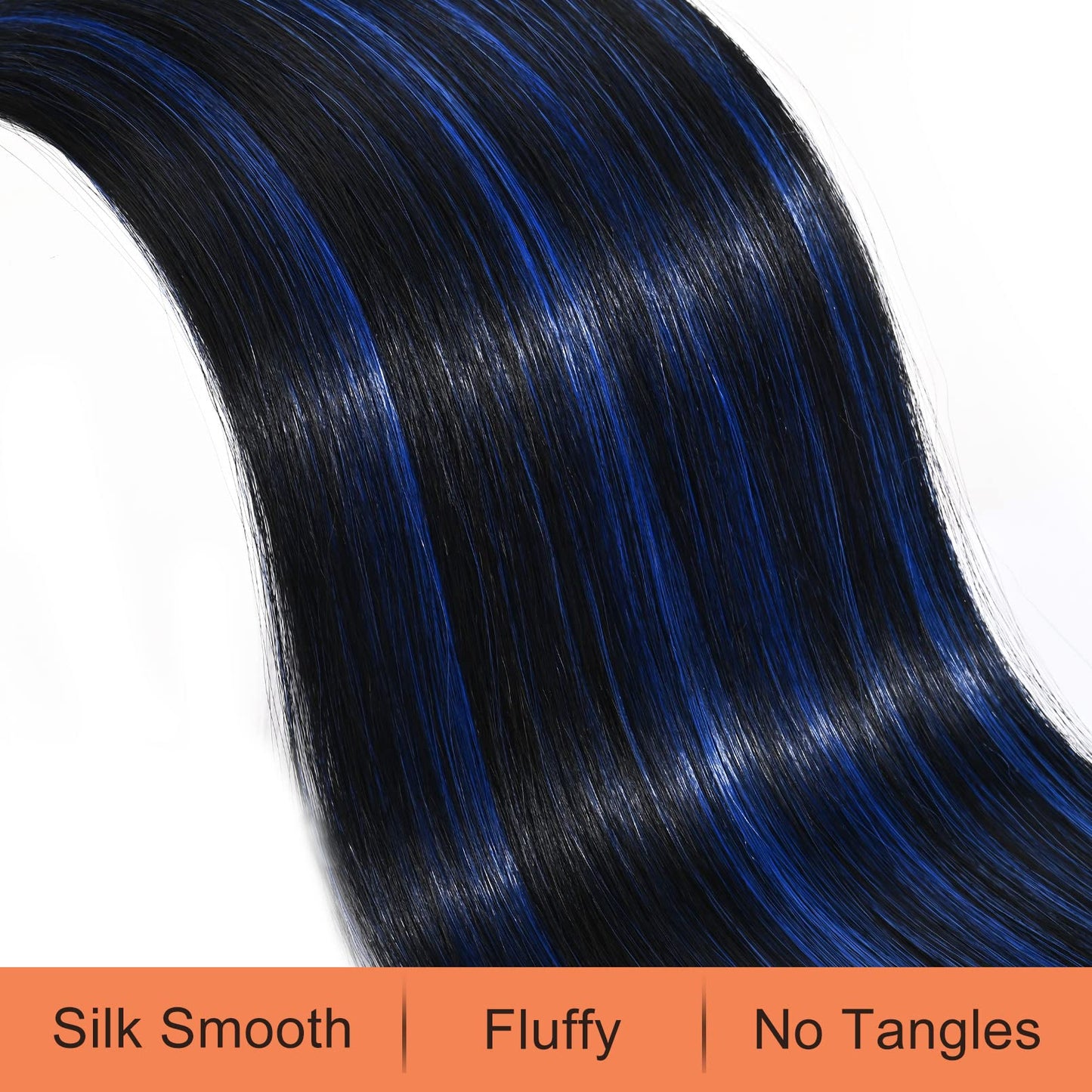 SEIKEA Ponytail Extensions Drawstring Long Straight Fake Pony Tail Natural Soft Clip in Hair Extension Synthetic Heat Resistant Hairpiece 28 Inch Natural Black with Blue Highlights
