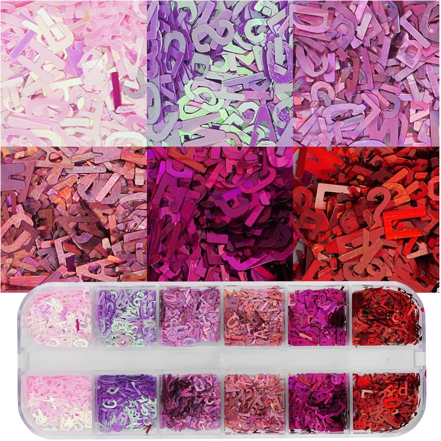 AddFavor 4 Boxes Holographic Nail Glitter Mixed Iridescent Glitters Sequin Flakes Heart Letter Lovely DIY Design Manicure Nail Art Decorations Sets for Nail Art/Craft/Makeup