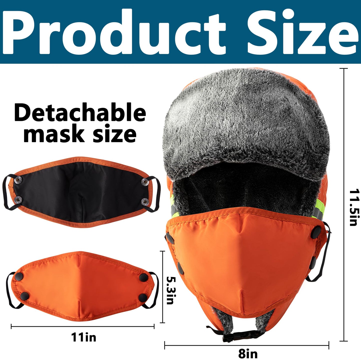 Watayo Winter Ice Fishing Trapper Hat- Warm Ice Fishing Trapper Cap Headwear- Waterproof Cold Weather Warm Ski Hunting Hat with Earflap Face Mask for Men Women