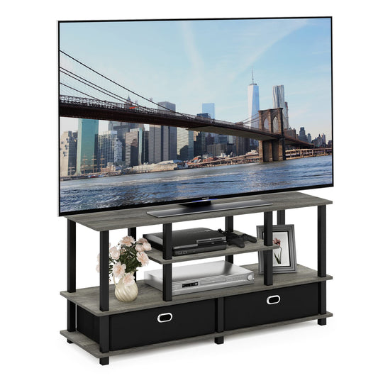 Furinno JAYA Large Stand for up to 55-Inch TV, French Oak, 47. 63(W) x 15. 55(H) x 22. 79(D) Inches., Grey/Black