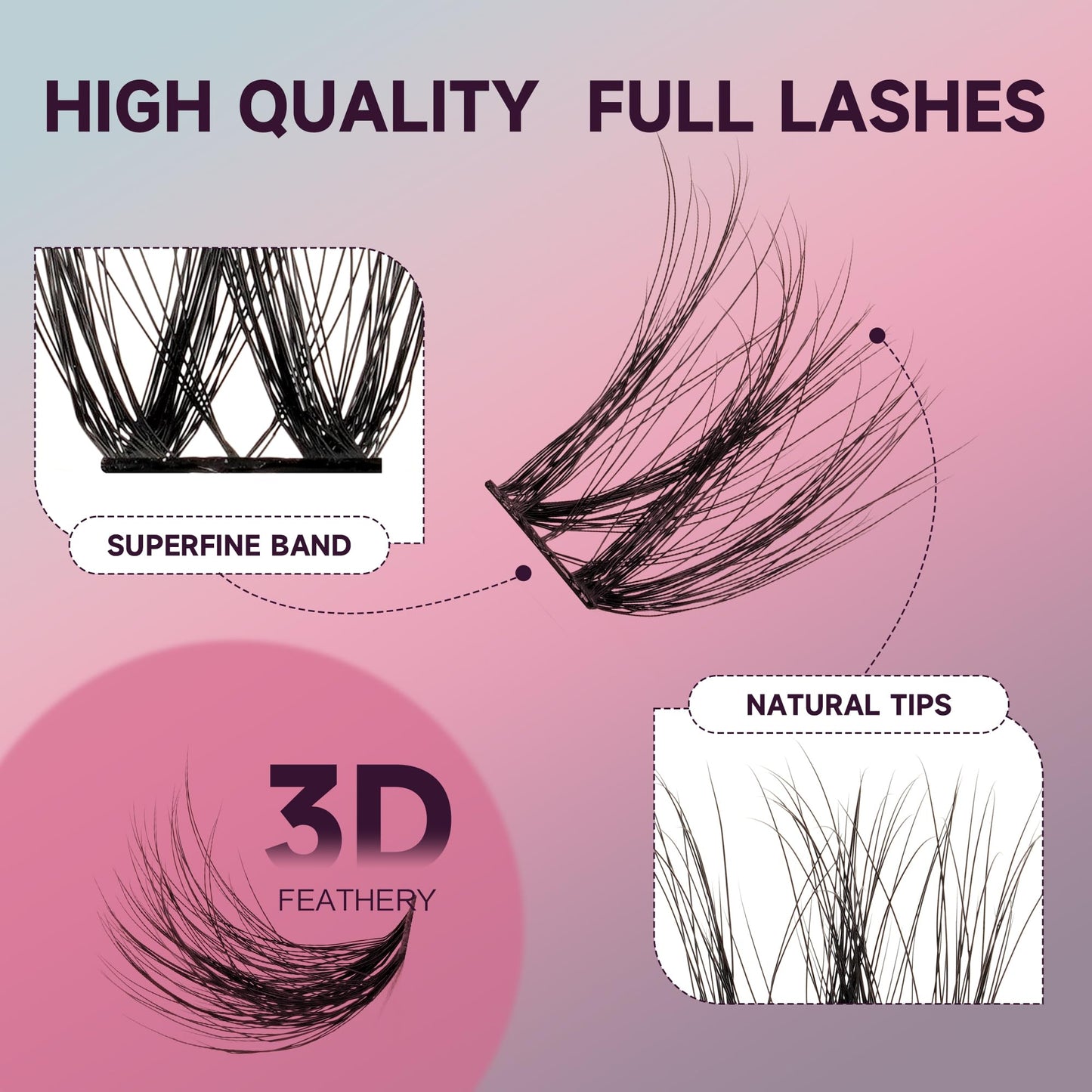 Mayhug Lash Clusters DIY Eyelash Extensions 144 Clusters Lashes D Curl 3D Eyelash Clusters Extensions Wispy Lashes Cluster Ultra-Soft & Super Light & DIY at Home (Prism)
