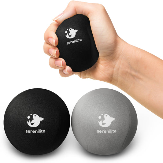Serenilite 2 Ball Bundle Black, Grey, Stress Balls for Adults, Anxiety Relief Items, Grip Strength Trainer, Meditation Accessories, Physical Therapy Equipment, Fidget Ball, Hand Grip Strengthener.