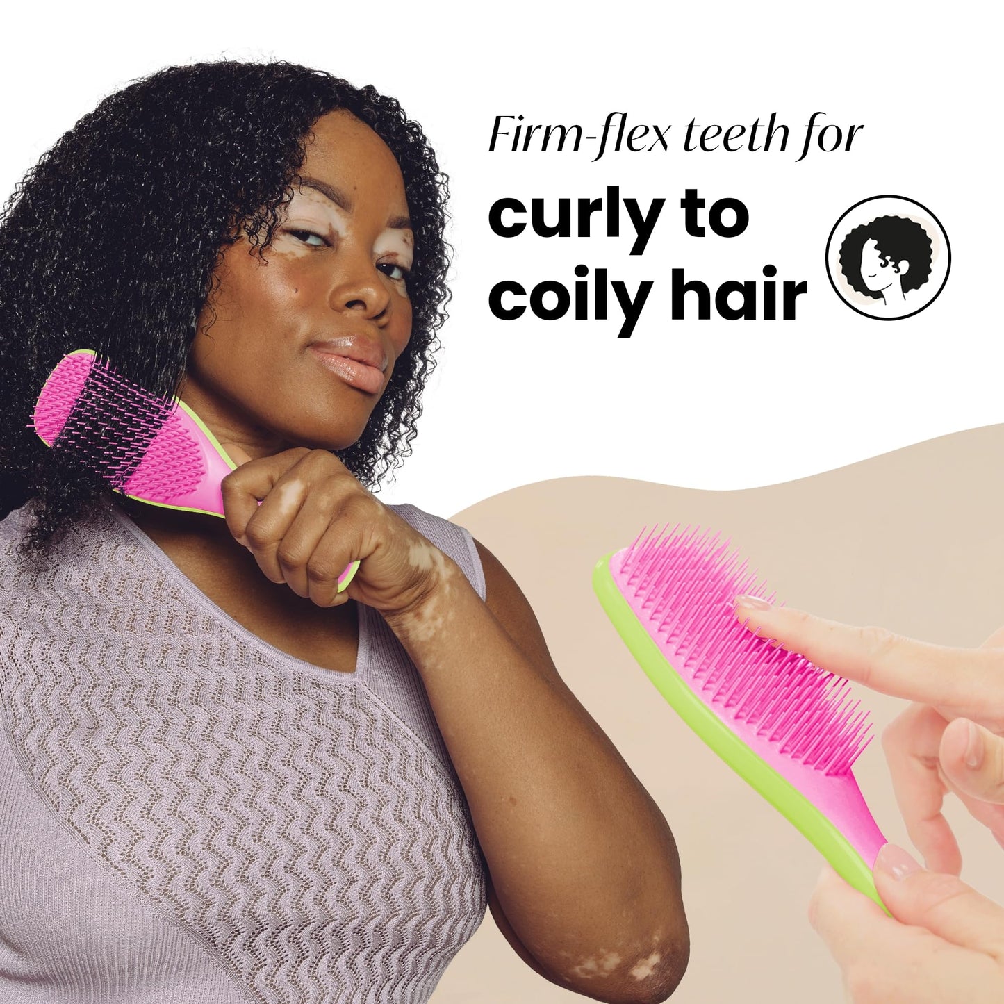 Tangle Teezer Ultimate Detangler Naturally Curly Hair Brush, Dry & Wet Hairbrush, Reduces Frizz & Breakage, for 3C to 4C Curly Hair Types, Cyber Lime & Pink