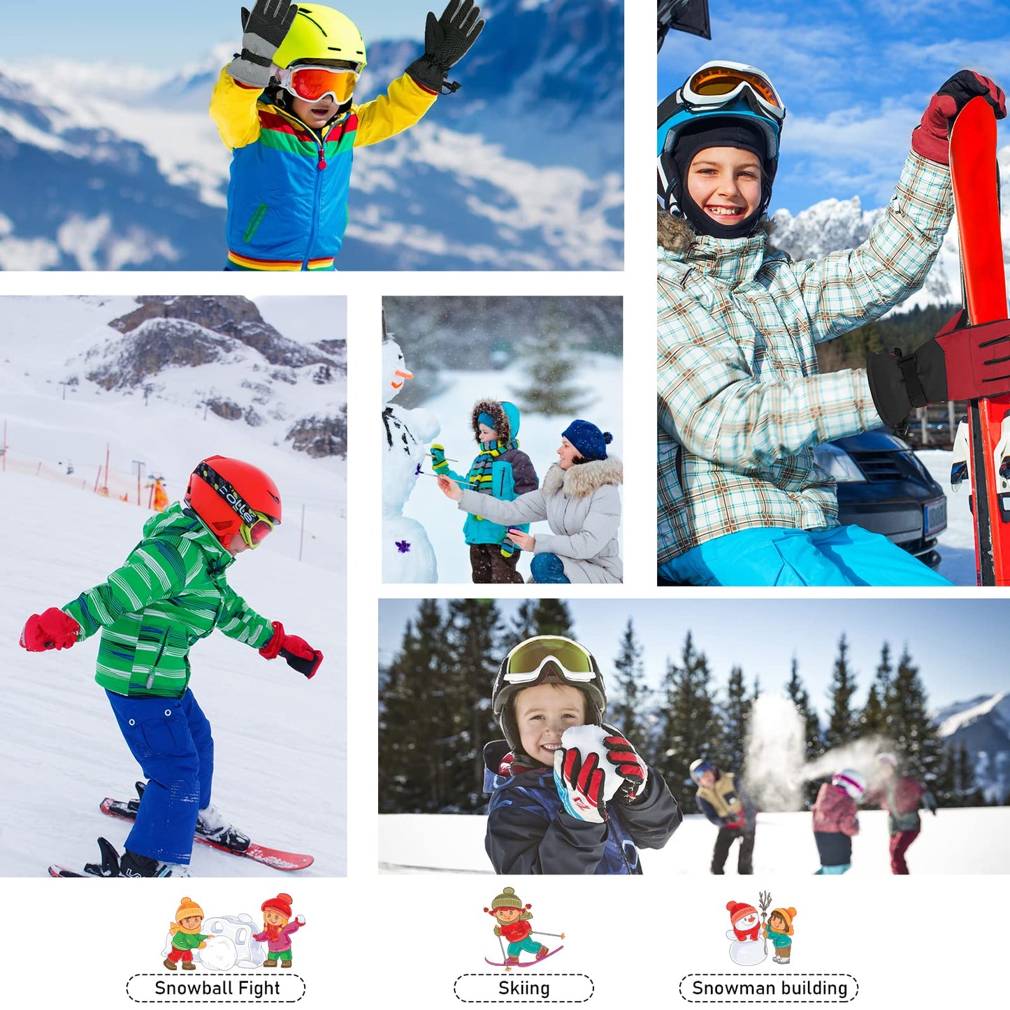 American Trends Kids Snow Gloves Waterproof Winter Gloves Ski Gloves for Boys Girls Cold Weather Outdoor Sports Snowboard Gloves Blue M