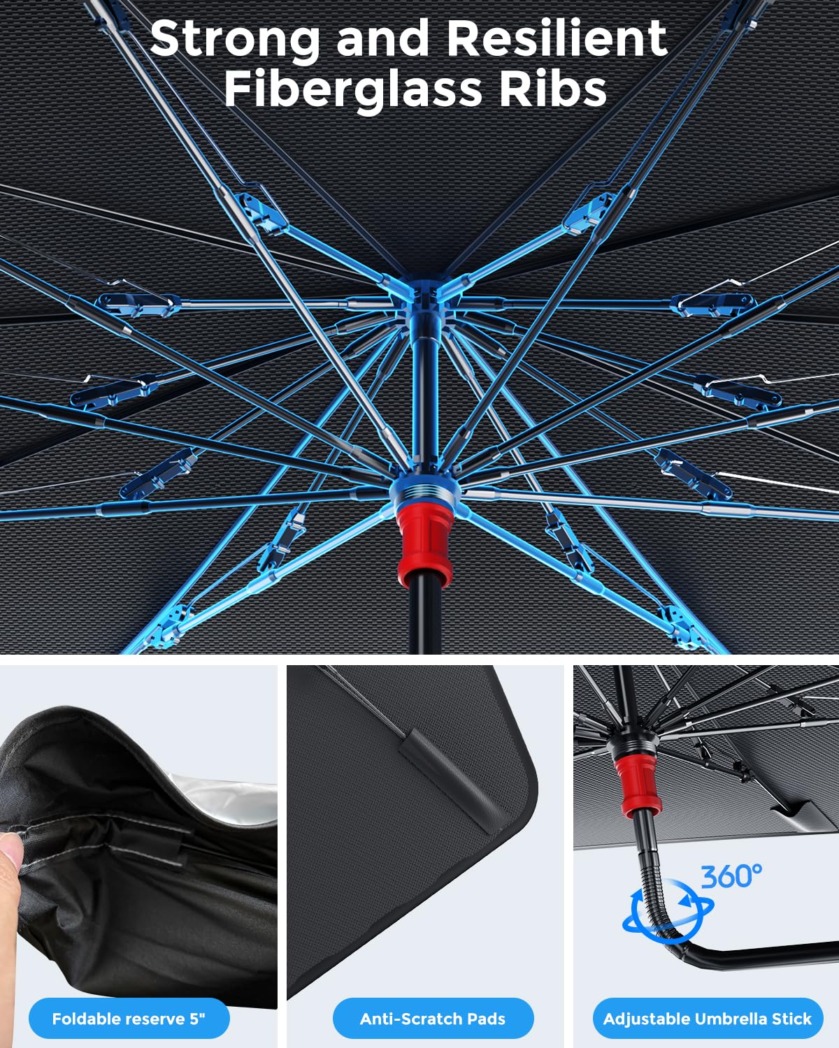 [Upgrade] DMJN Umbrella Windshield Sun Shade, [Nano-Ice-Crystal Coatings] Umbrella Sunshade for Car - Protect Interior from UV & Keep Car Cooler (Medium)