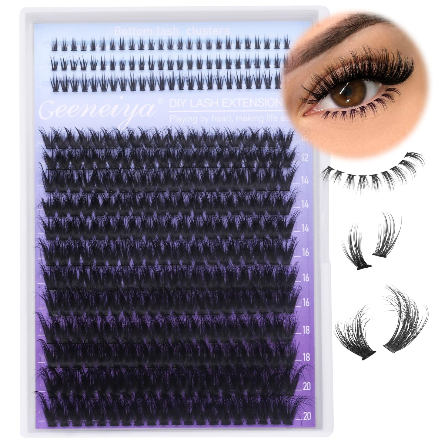 10-20mm Fluffy Lash Clusters with Manga Bottom Lashes Extension Wispy Cluster Eyelash Extensions D Curl Individual Lashes Volume DIY Eyelashes by Geeneiya