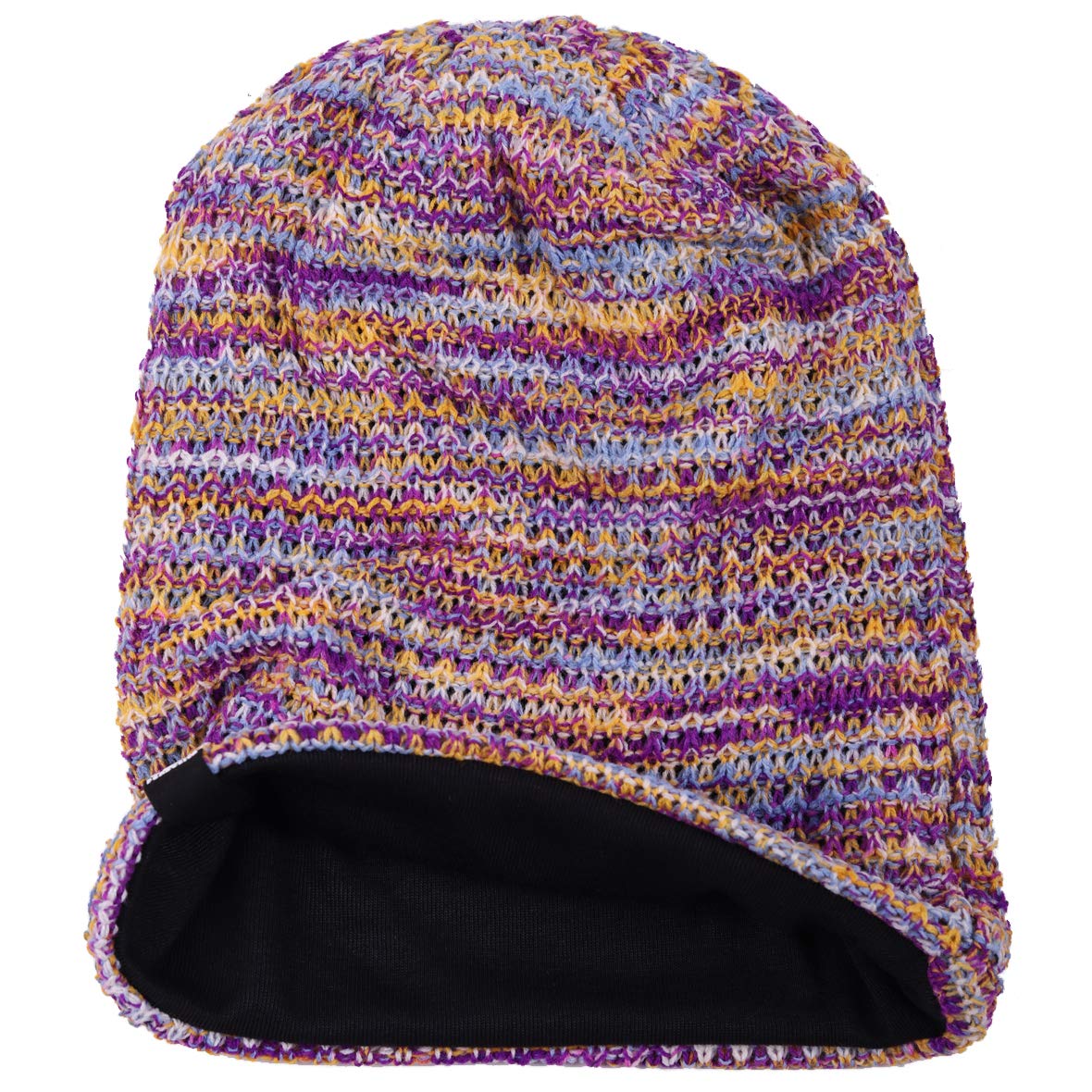HISSHE Women's Slouchy Beanie Knit Beret Skull Cap Baggy Winter Summer Hat B08w (Purple/Yellow/White)