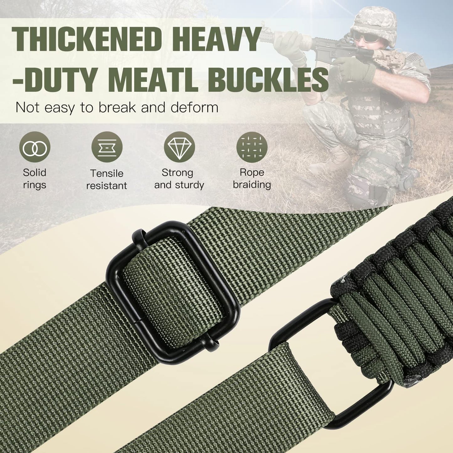 VVAAGG Two-Point Paracord Rifle Sling with Swivels, 2 Point Gun Sling with Quick Adjustable Length Gun Strap