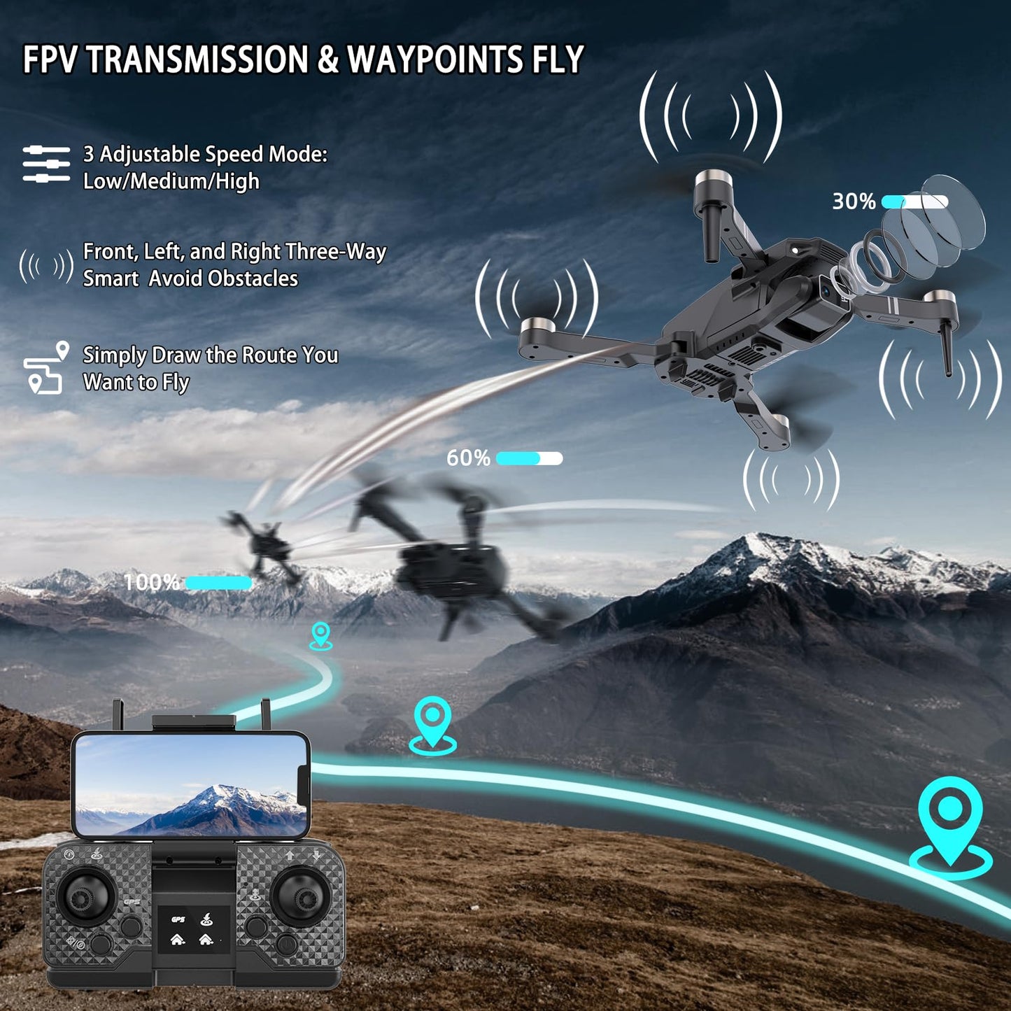 Drones with Camera for Adults 4K Foldable RC Quadcopter Drone with 1080P HD Camera Mini Drone, FPV Live Video, Altitude Hold, One Key Take Off/Landing, 3D Flip