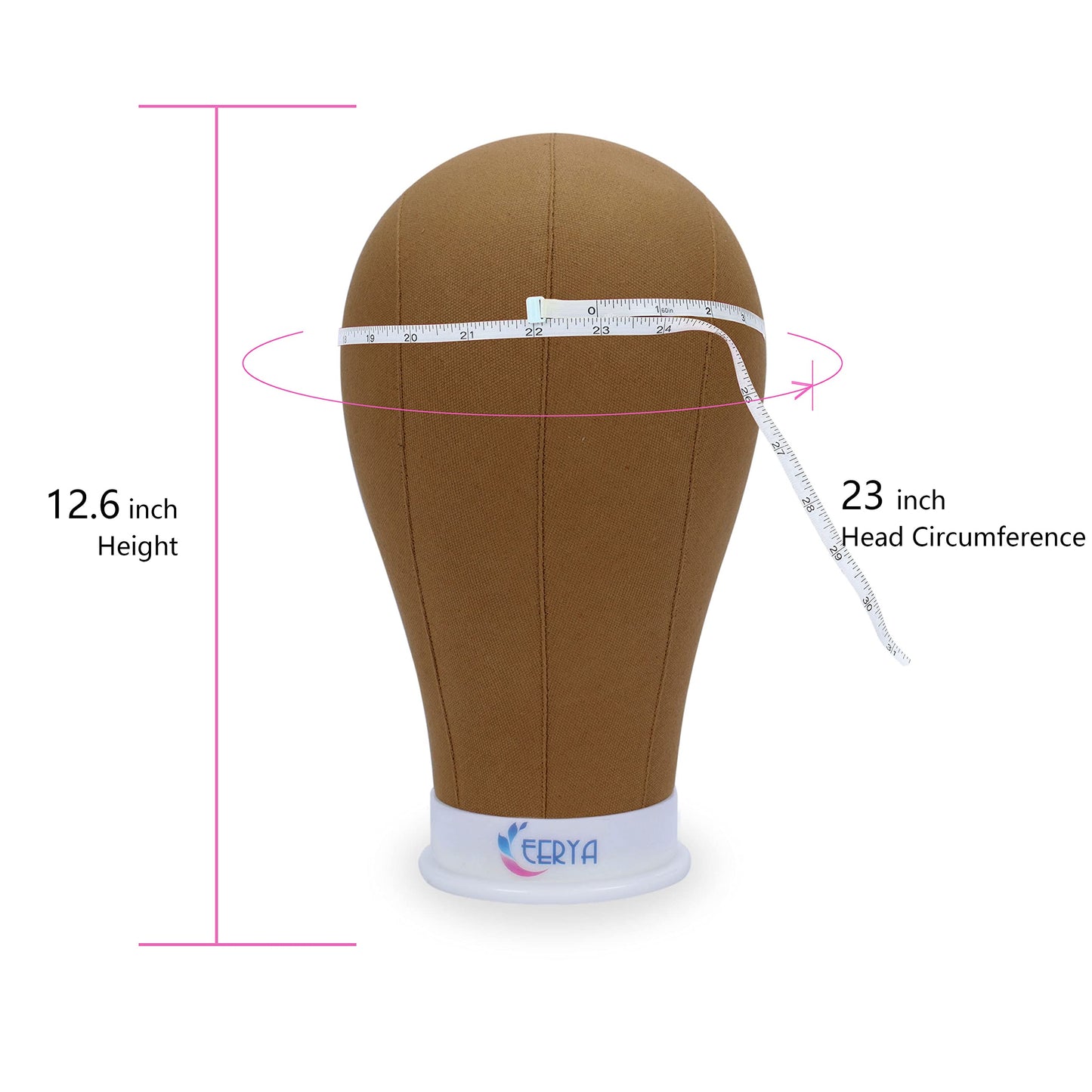 Eerya Wig Head Canvas Block Head 23 Inch Wig Head Stand for Making Wig Display Styling Brown Poly Canvas Block Wig Head with Stand Mannequin Head with Mount Hole Manikin Head Wig Stand(23 Inch,Brown)