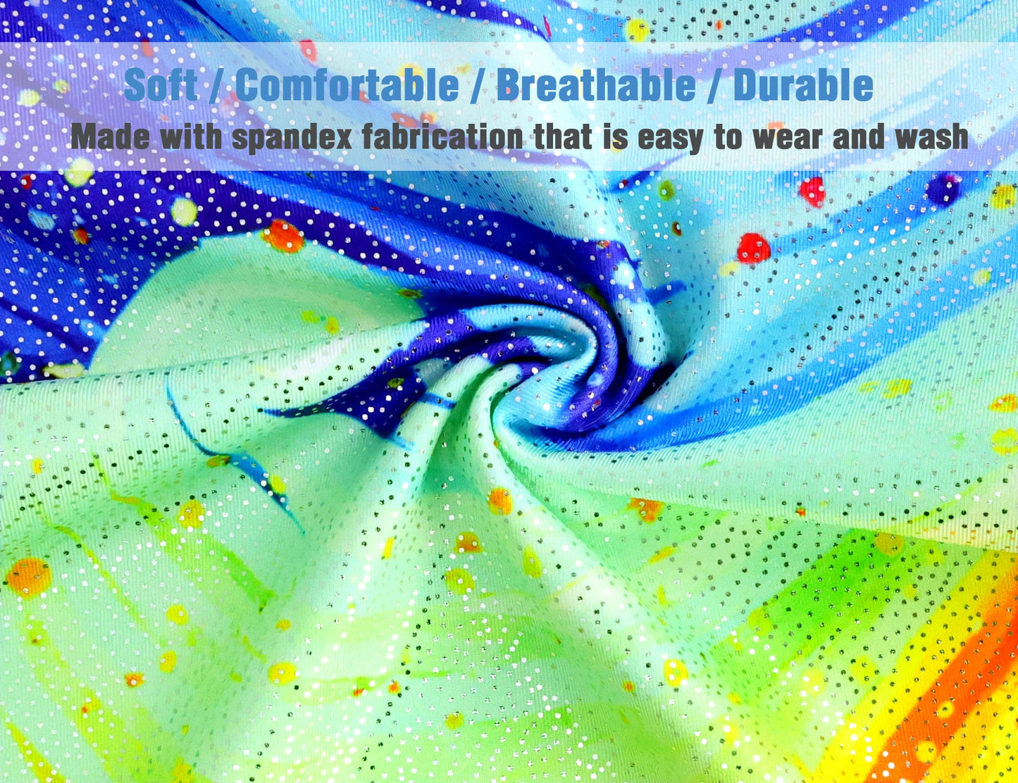 Girls Gymnastics Leotards with Shorts Size 7-8 Years Old Sparkle Colorful Wave Print Tumbling Biketards Unitard