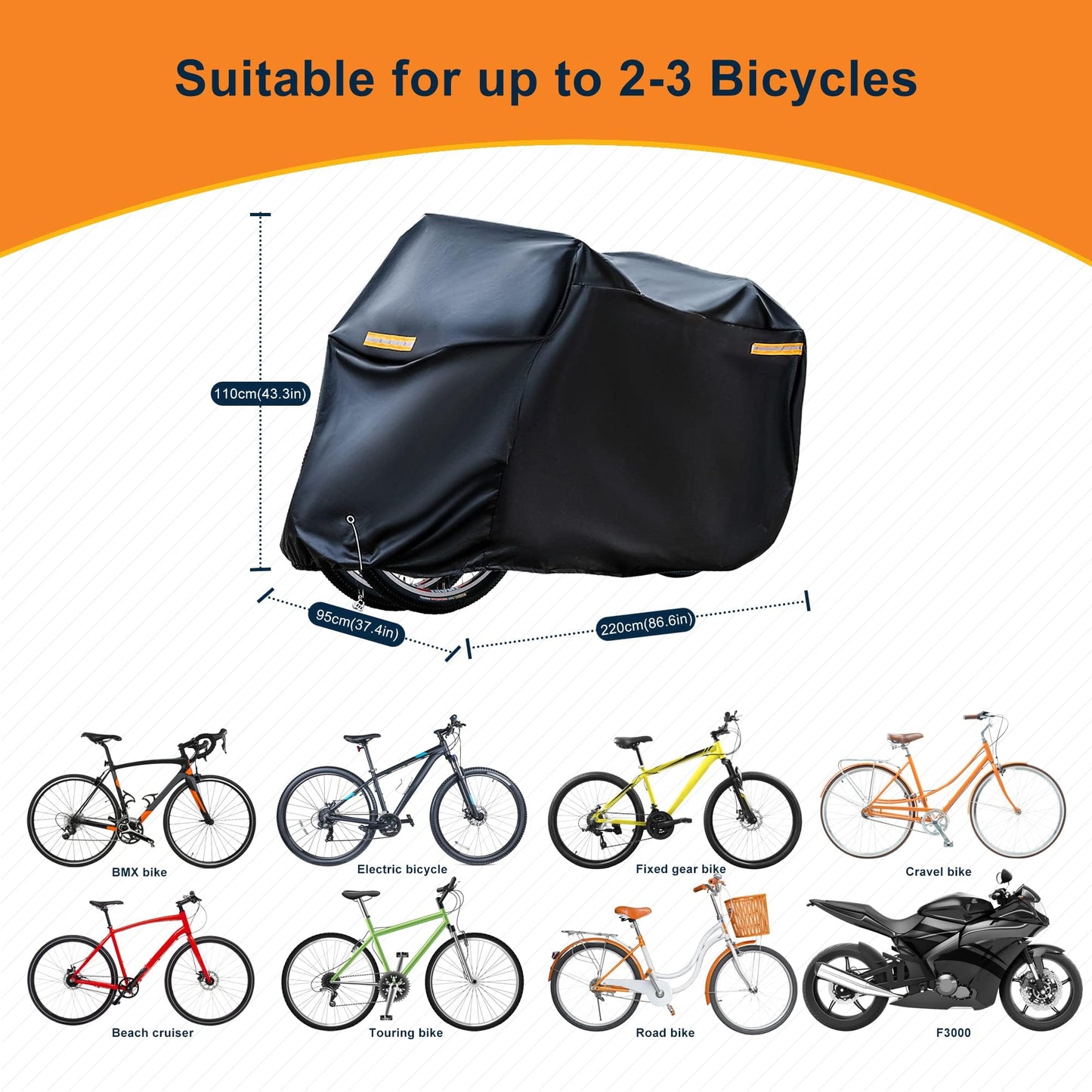 DOBEWOW Bicycle Cover for 3 Bikes Waterproof Motorcycle Covers Waterproof Outdoor Storage Winter Cold Weather, Rain Snow Wind Proof Tarp Tent Shed Dust Dirt Resistant All Weather Cycle