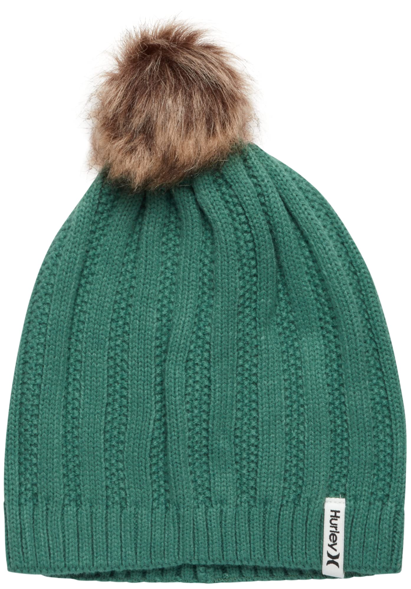 Hurley Women's Winter Hat - Helena Hand-Knit Slouchy Pom Pom Beanie, Size One Size, Evergreen Aura