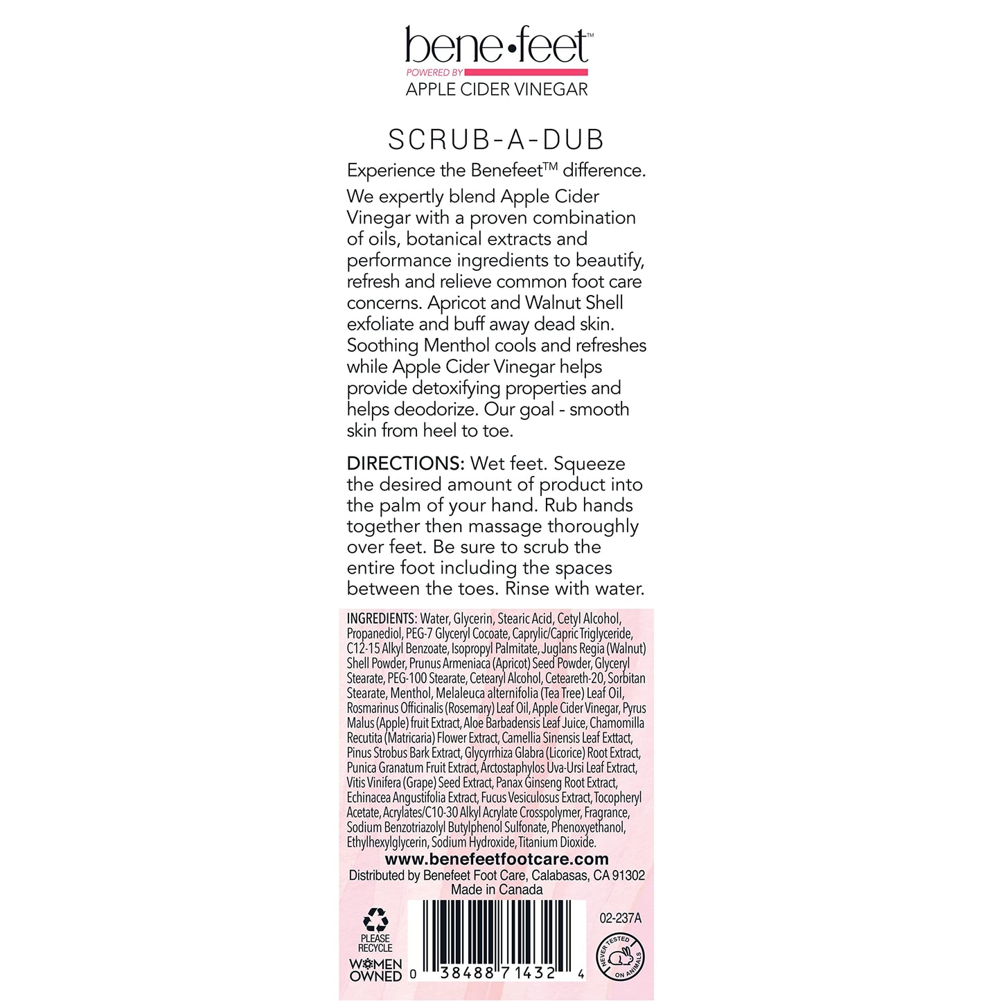 Benefeet Scrub-A-Dub Cooling Foot Scrub - Exfoliates + Refreshes Dry + Dull Skin, Get Smoother Skin from Heel to Toe, Made w/Vitamin E, Apple Cider Vinegar, Walnut Shell + Apricot Seed, 4 oz (2 Pack)