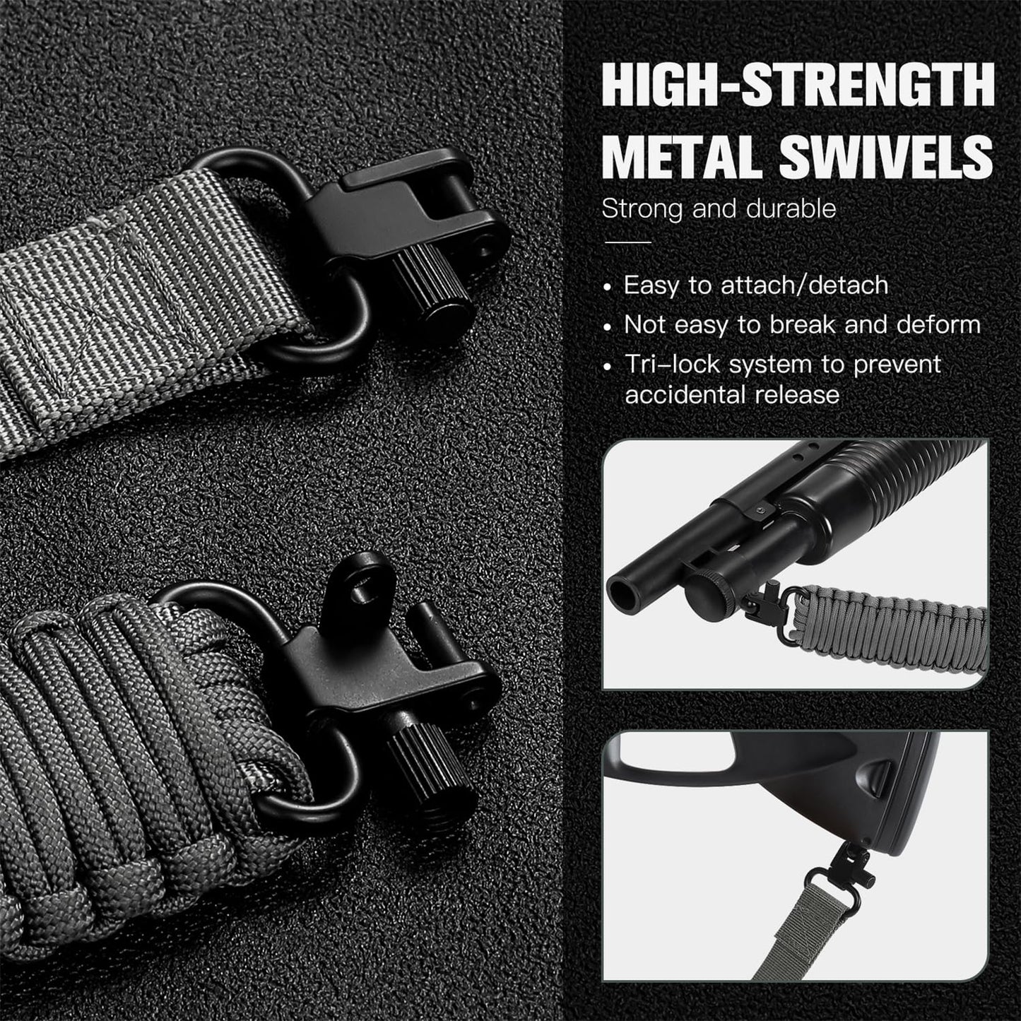 VVAAGG Two-Point Paracord Rifle Sling with Swivels, Non-Slip 2 Point Gun Sling with Quick Adjustable Length Shotgun Strap